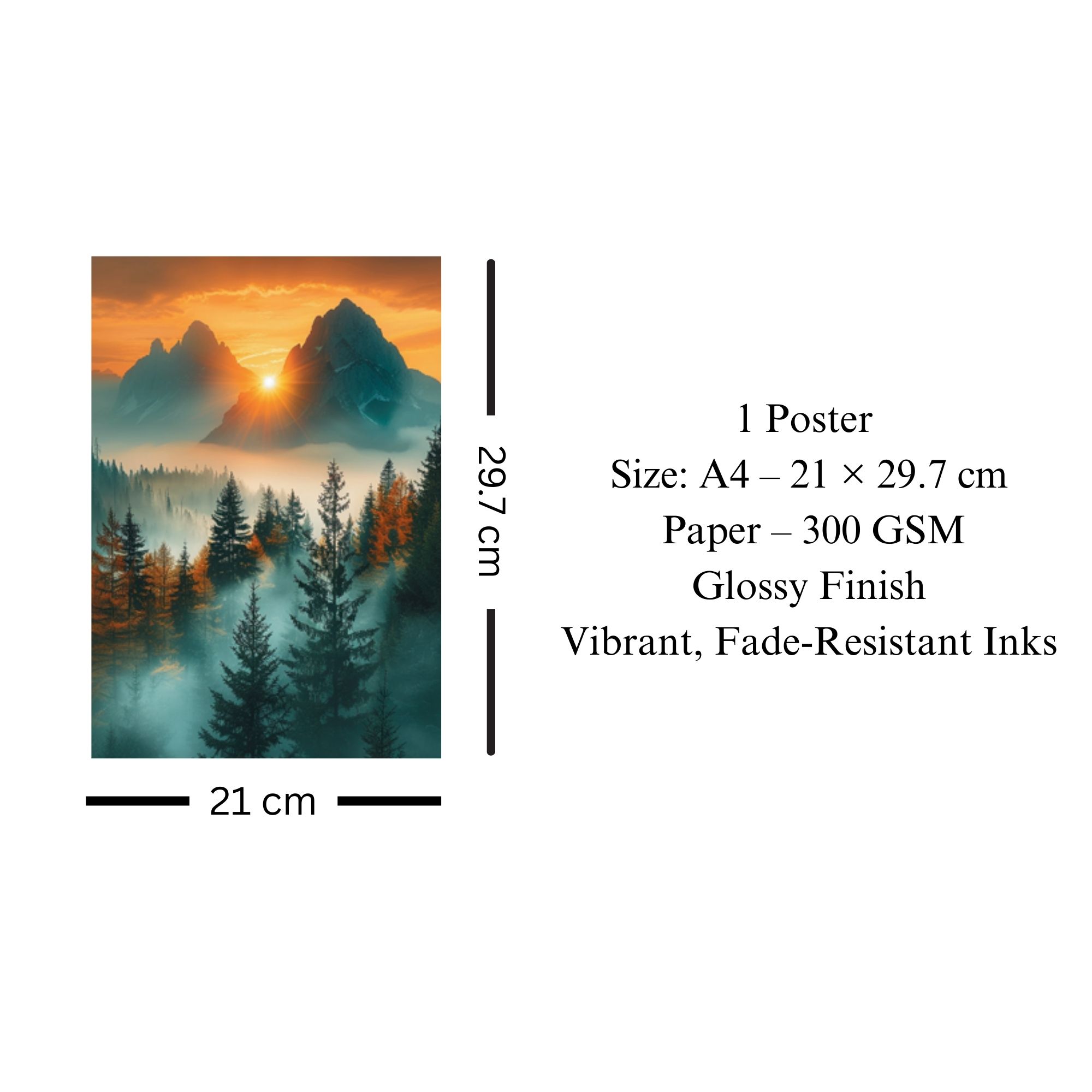 Sunrise Mountain Forest Poster A4 image 3