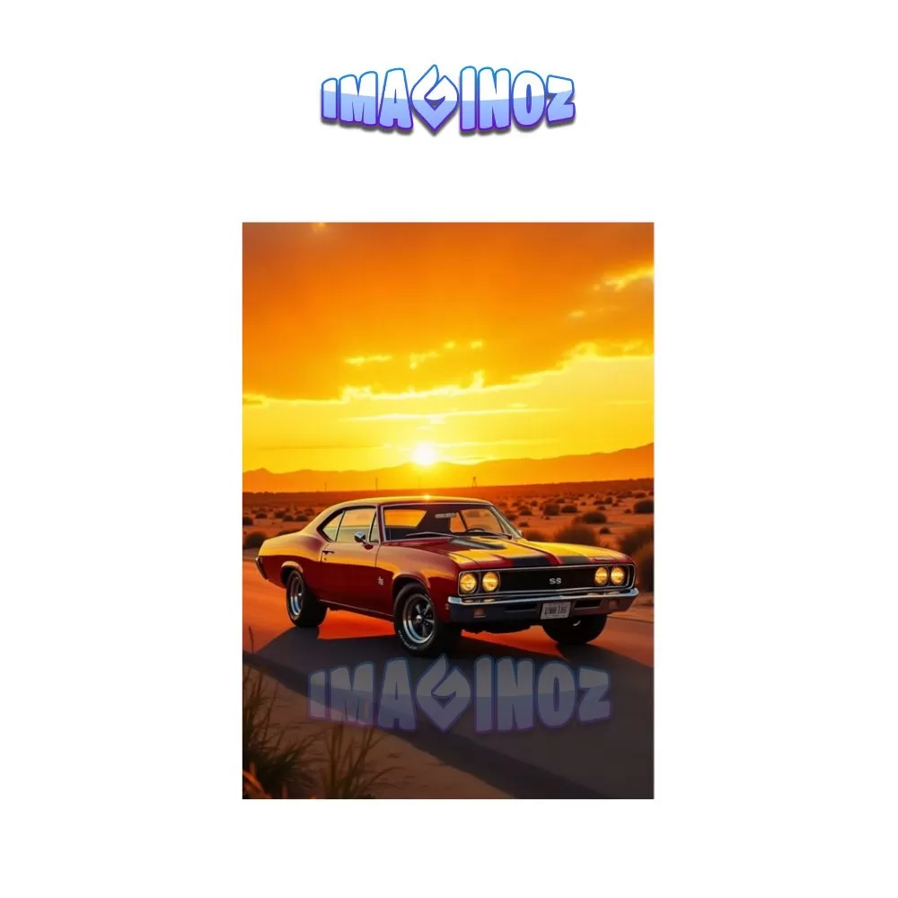 Sunset Muscle Car Poster A4