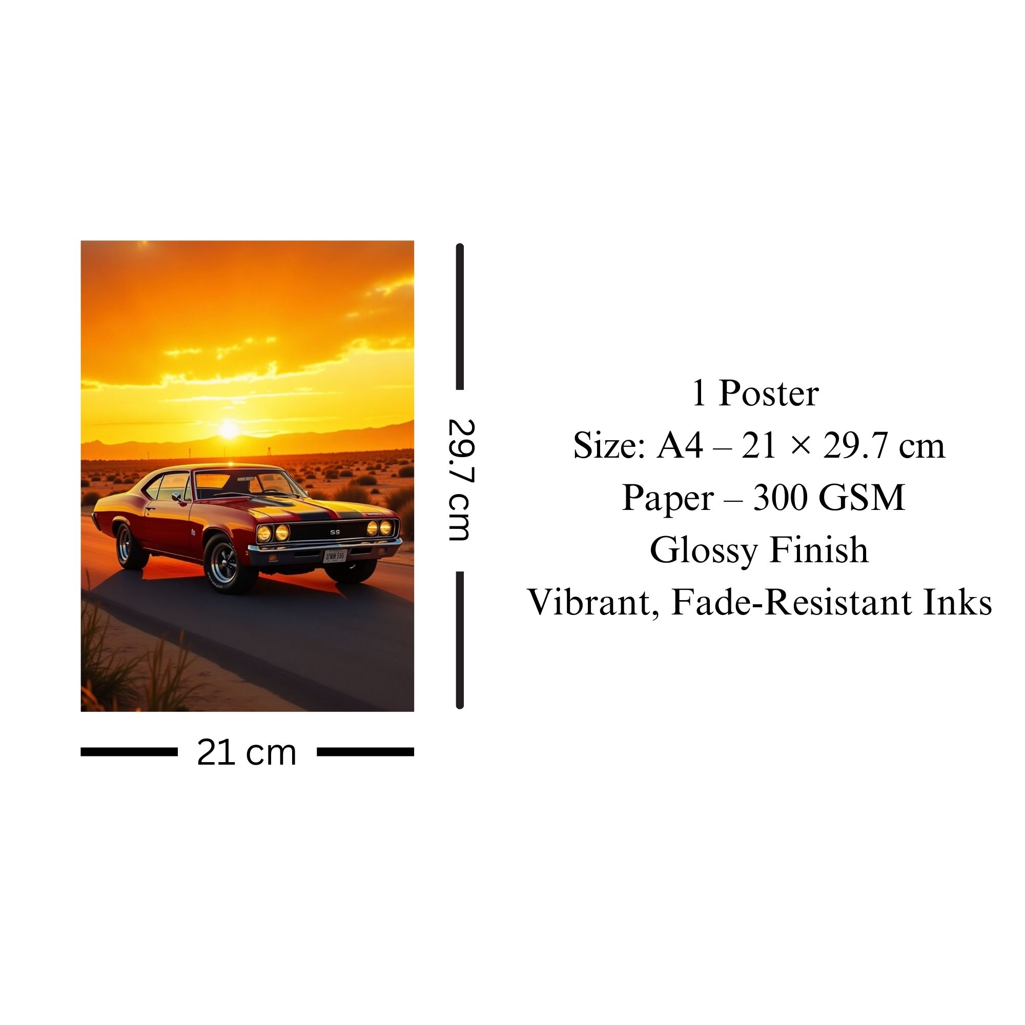 Sunset Muscle Car Poster A4 thumbnail 3