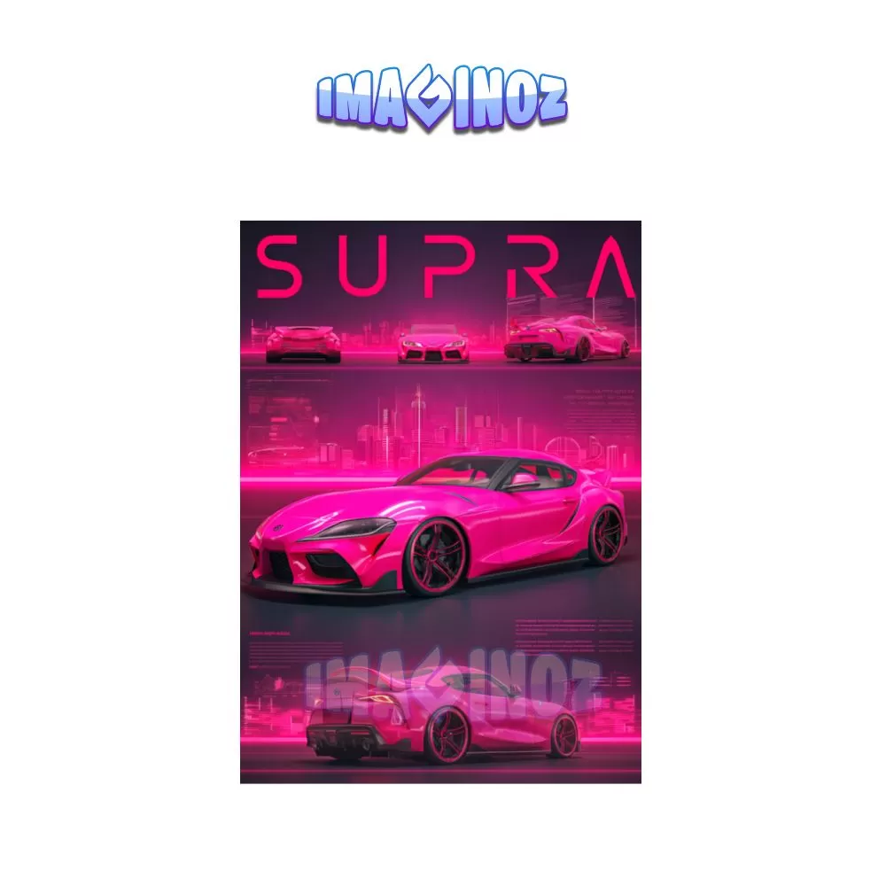 Toyota Supra Poster A4 | Neon Pink JDM Car Wall Art
