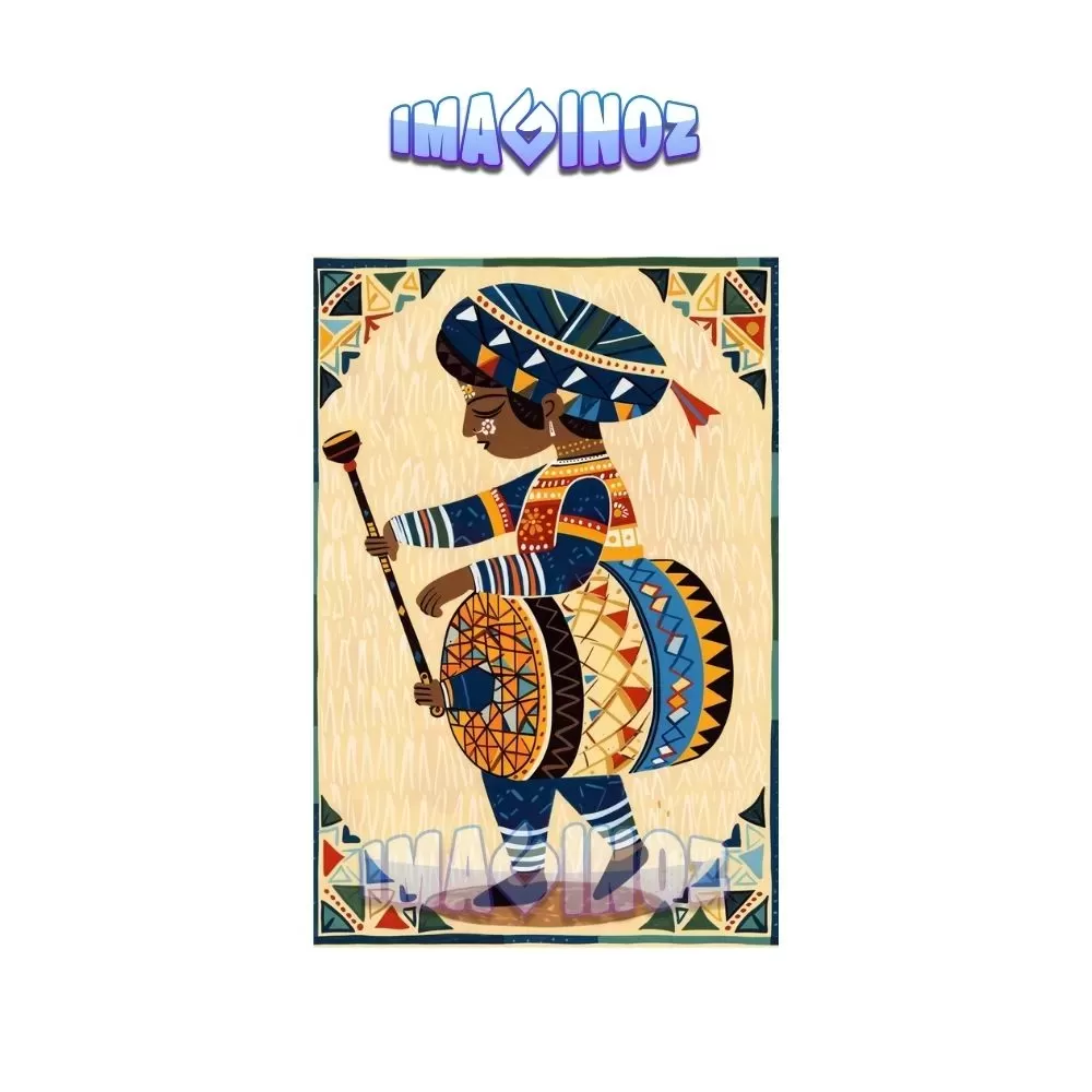 Traditional Indian Drummer Poster A4 | Folk Culture Wall Art