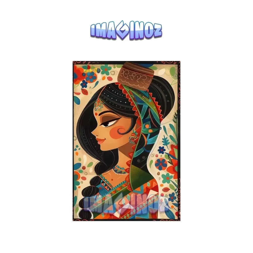 Traditional Indian Woman Portrait Poster A4 | Cultural Wall Art