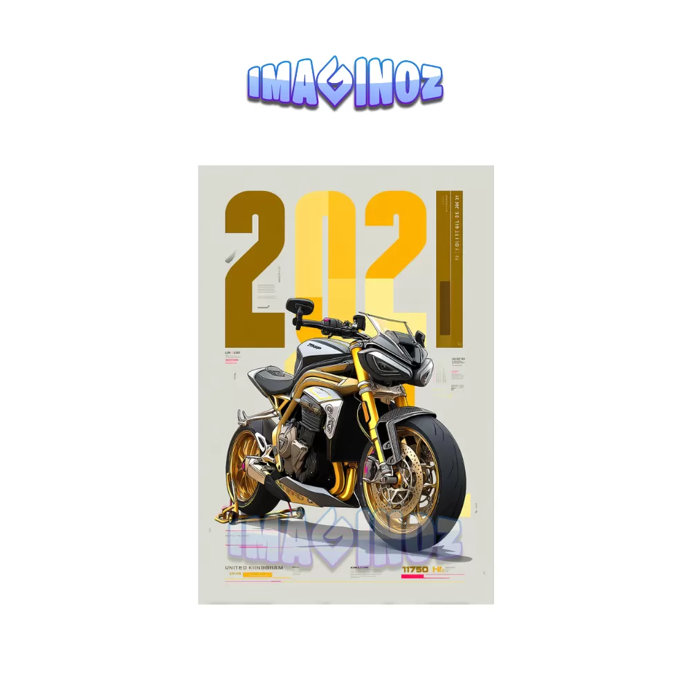 Triumph Speed Triple 2021 Futuristic Poster A4 | Golden Superbike Wall Art