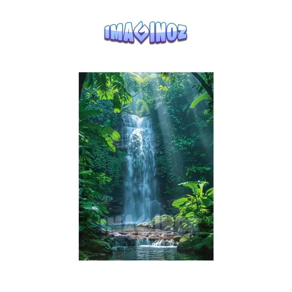 Tropical Jungle Waterfall Poster A4