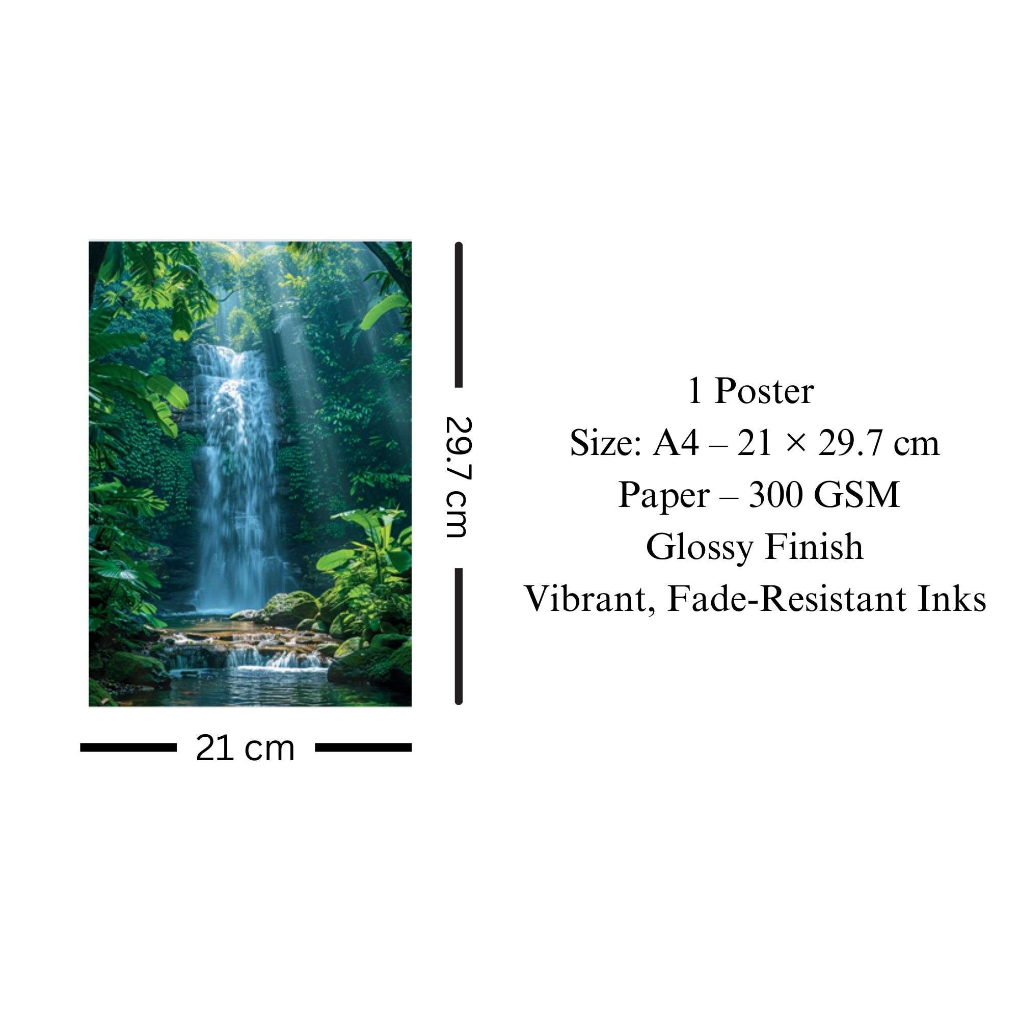 Tropical Jungle Waterfall Poster A4 image 3