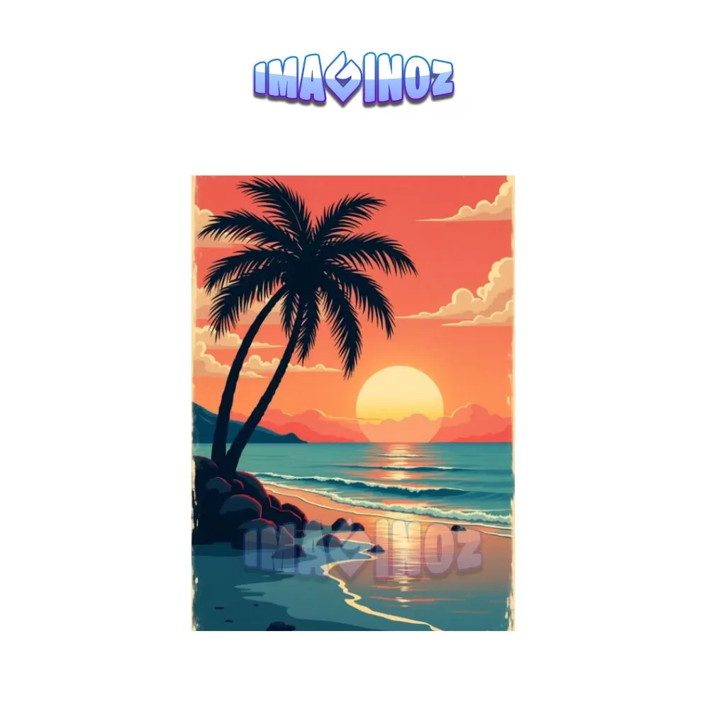 Tropical Sunset Beach Poster A4