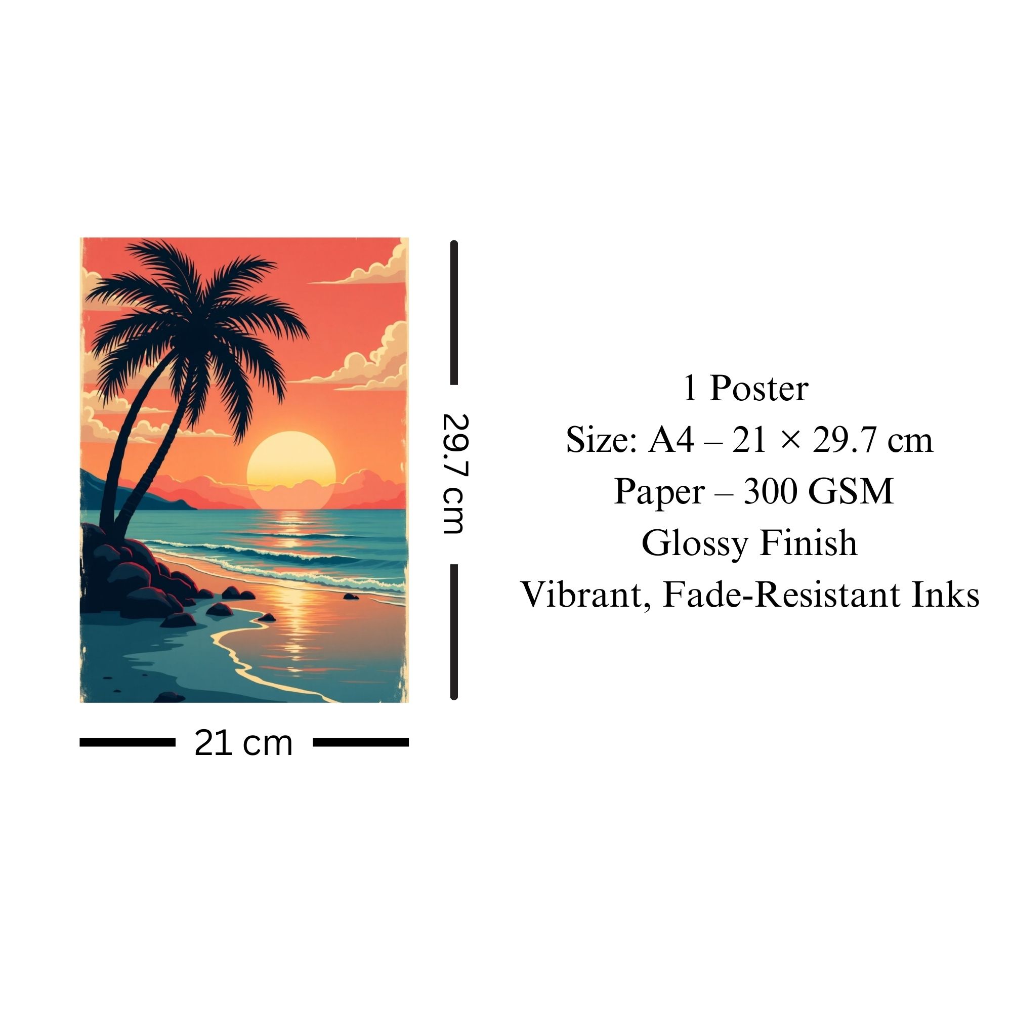 Tropical Sunset Beach Poster A4 thumbnail 3