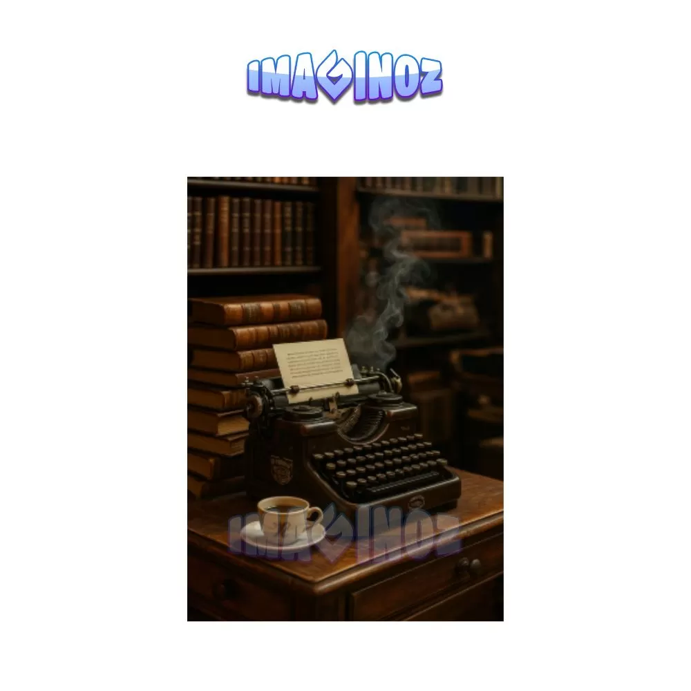 Vintage Typewriter & Coffee Poster A4