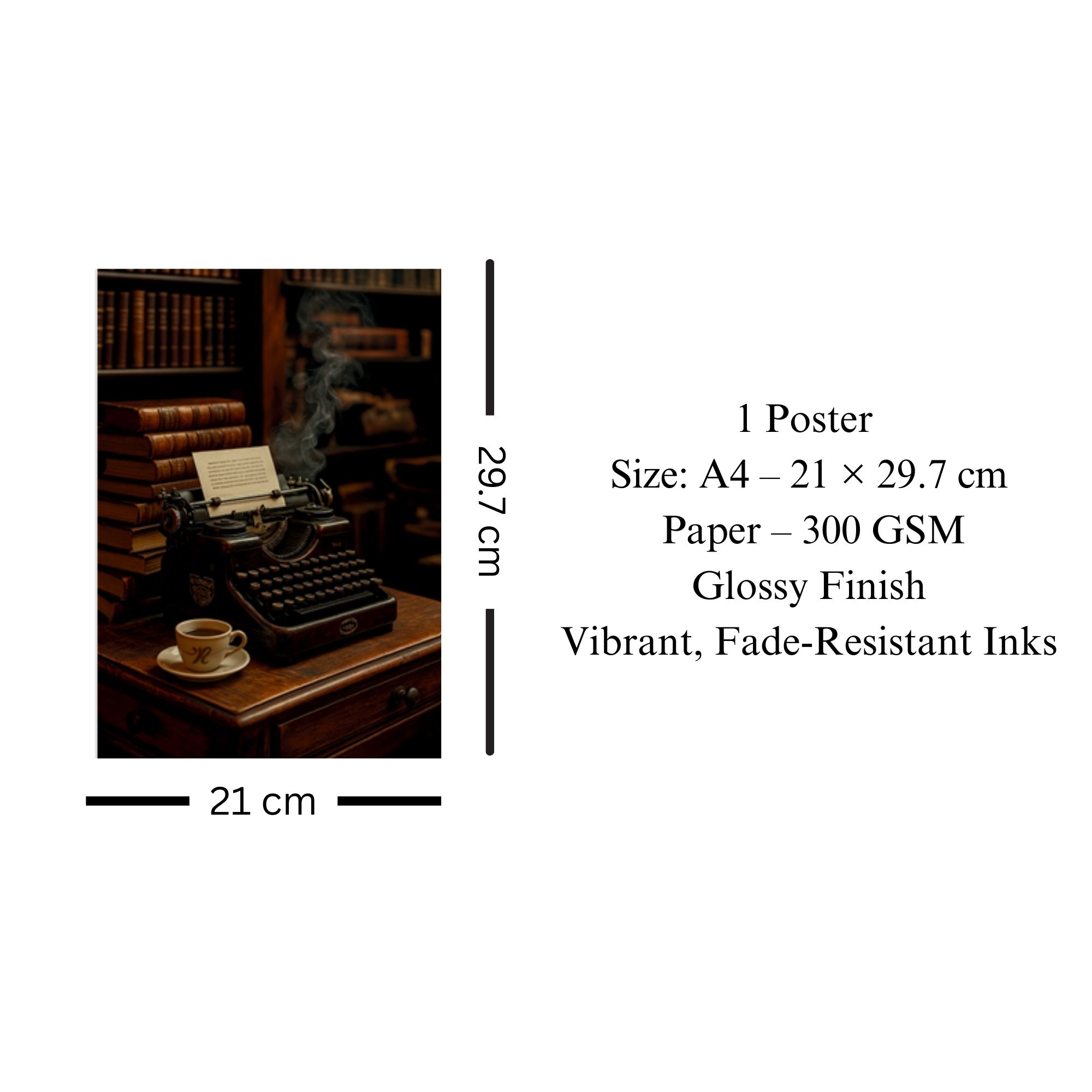 Vintage Typewriter & Coffee Poster A4 thumbnail 3