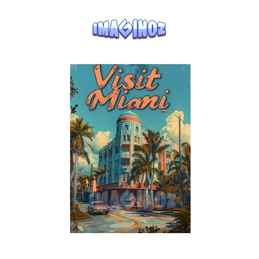 Visit Miami Retro Poster A4