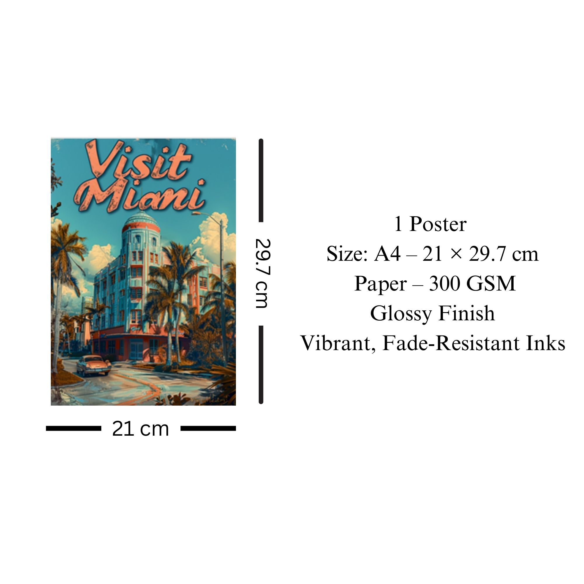 Visit Miami Retro Poster A4 thumbnail 3