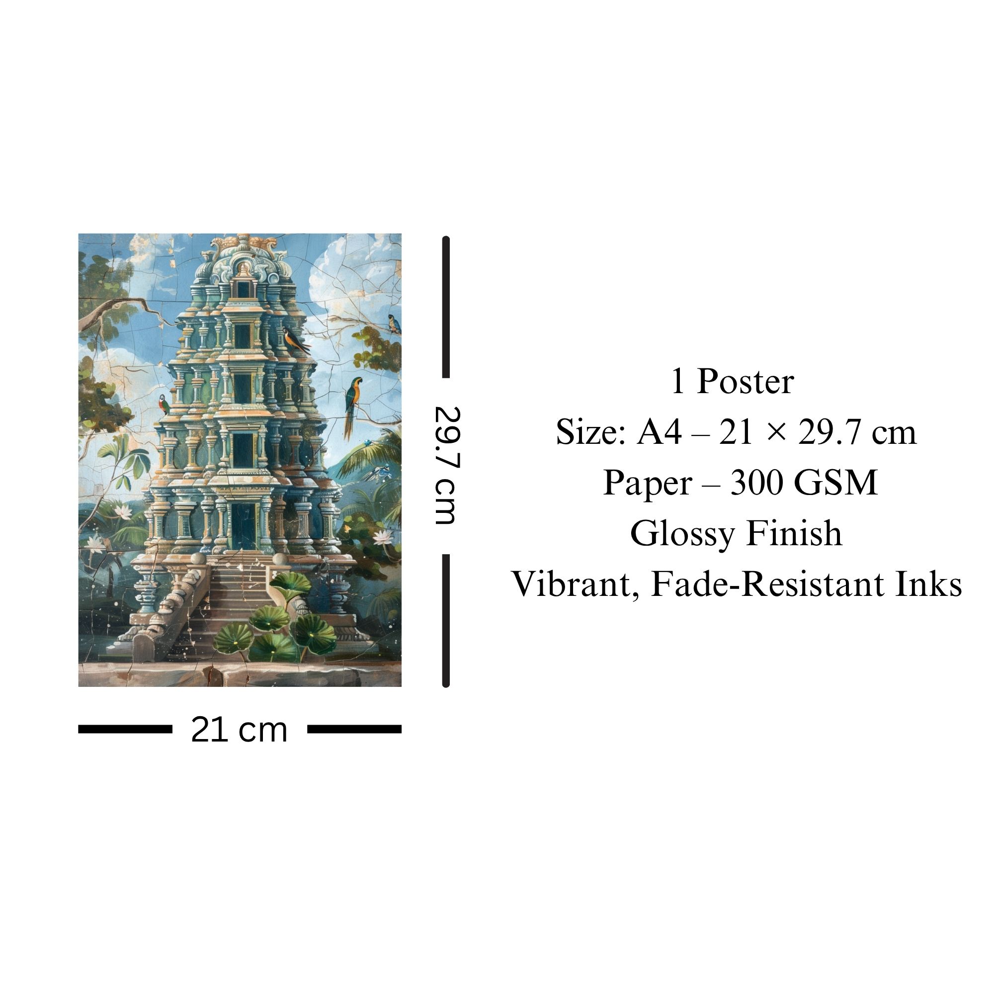 Ancient Indian Temple Poster A4 | Cultural Heritage Wall Art thumbnail 3