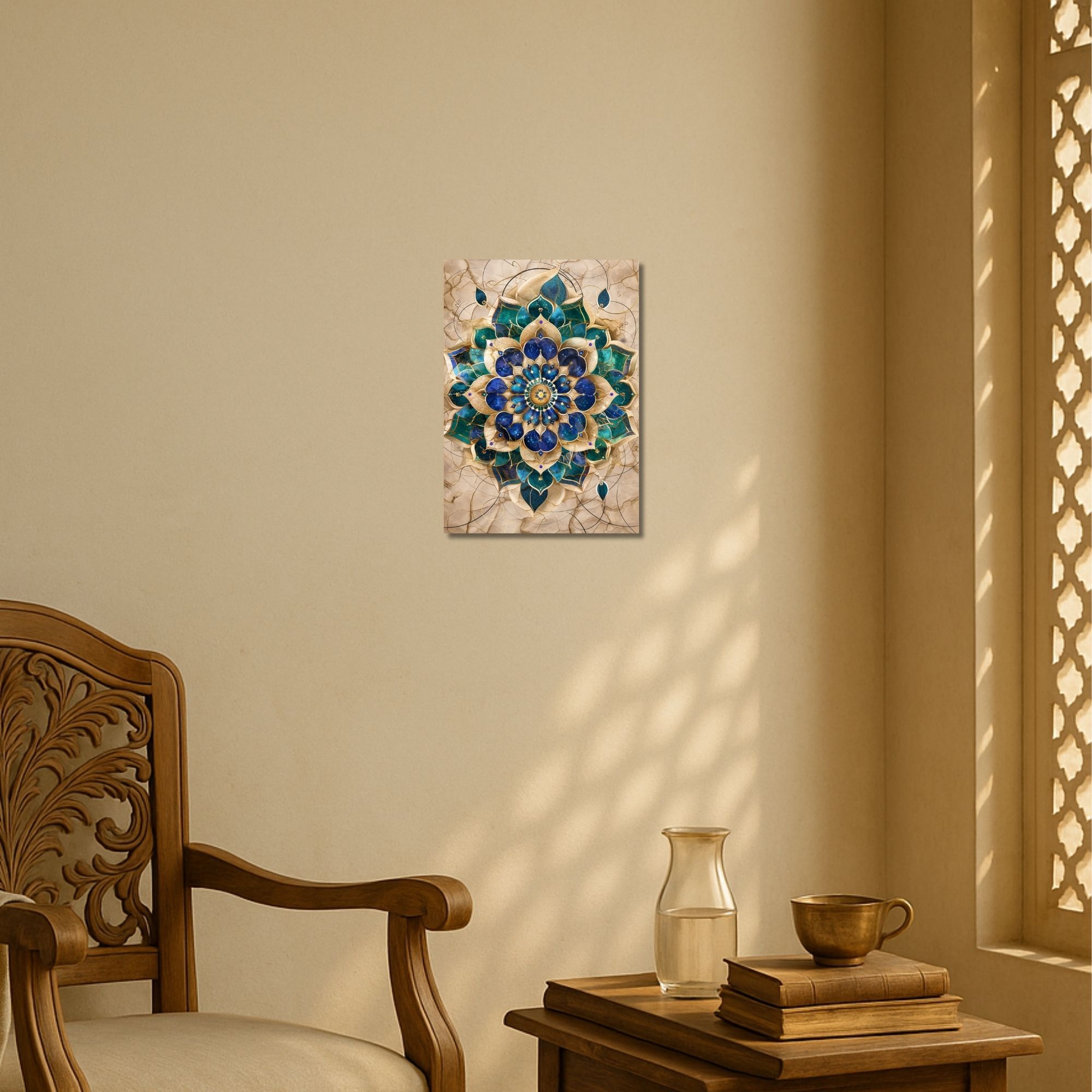 Blue & Gold Lotus Mandala Poster A4 | Spiritual Abstract Wall Art thumbnail 2