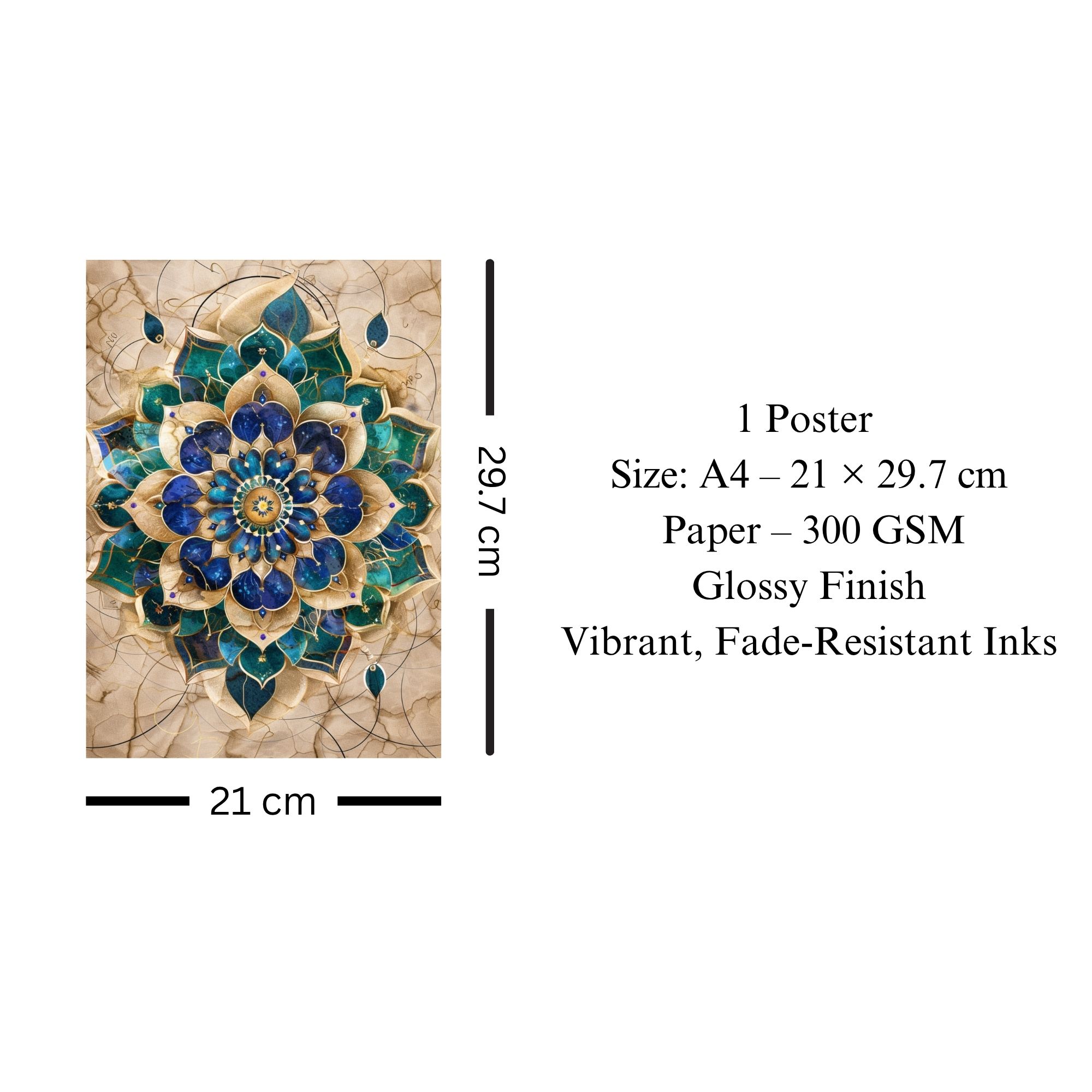Blue & Gold Lotus Mandala Poster A4 | Spiritual Abstract Wall Art thumbnail 3