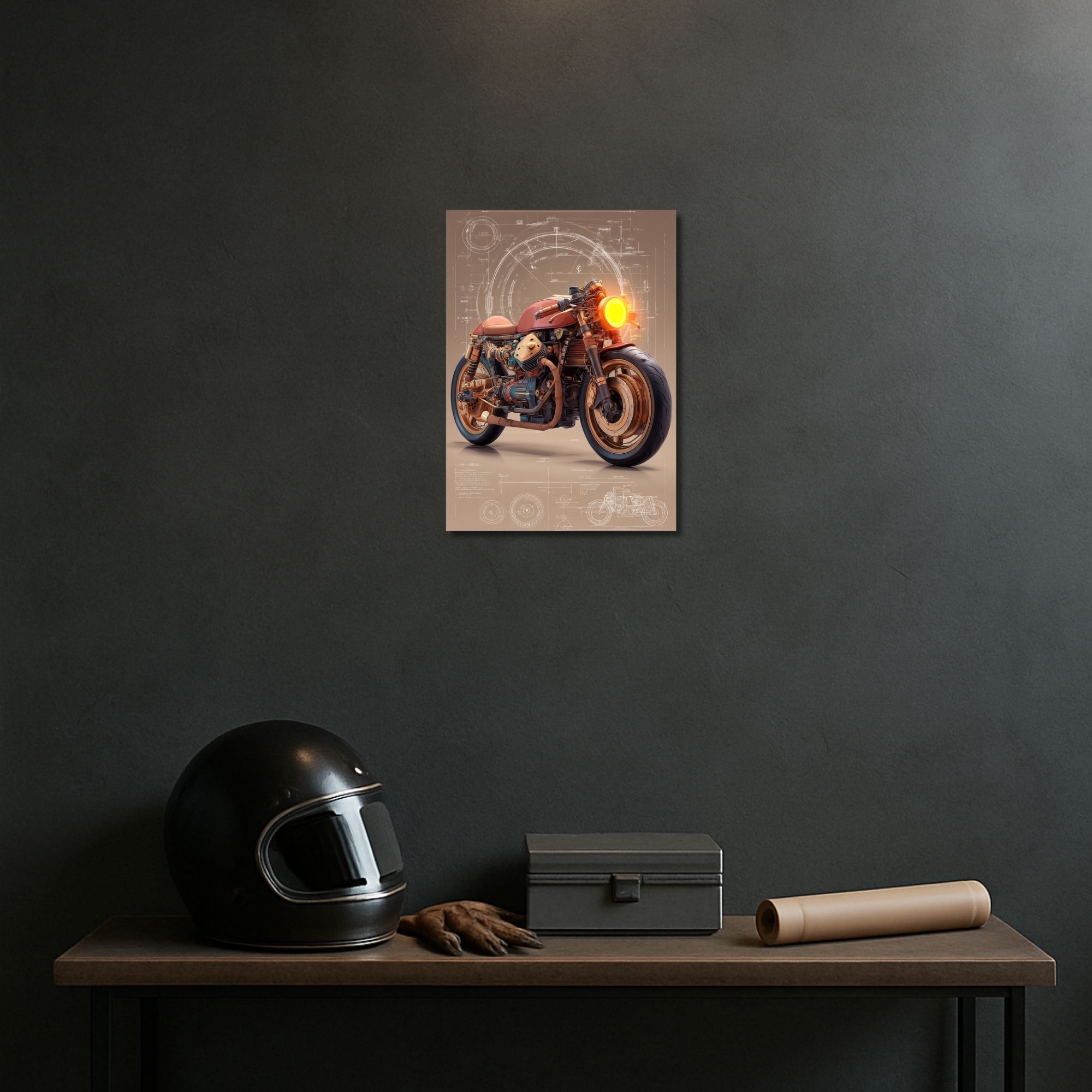 Custom Café Racer Poster A4 | Motorcycle Blueprint Wall Art thumbnail 2