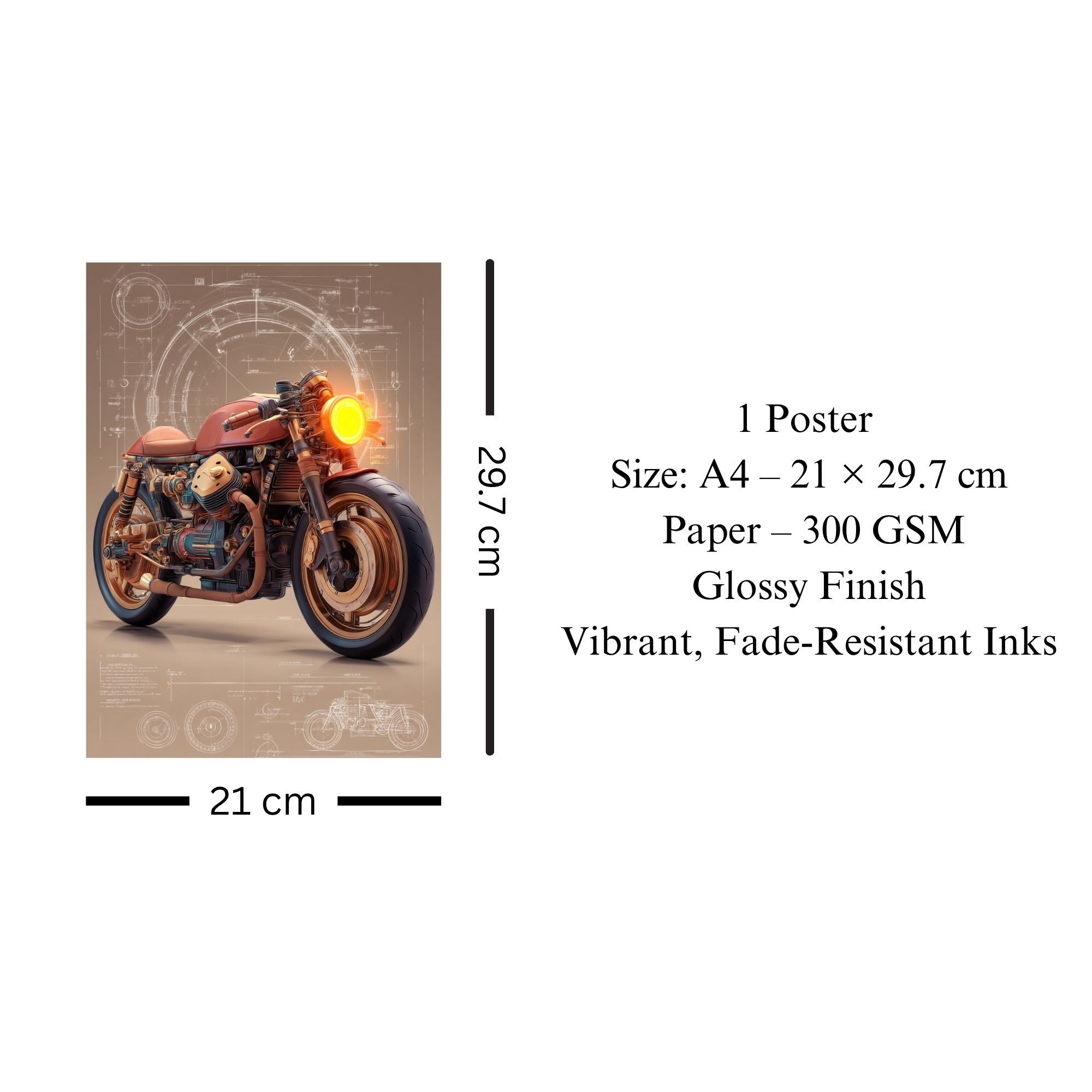 Custom Café Racer Poster A4 | Motorcycle Blueprint Wall Art thumbnail 3