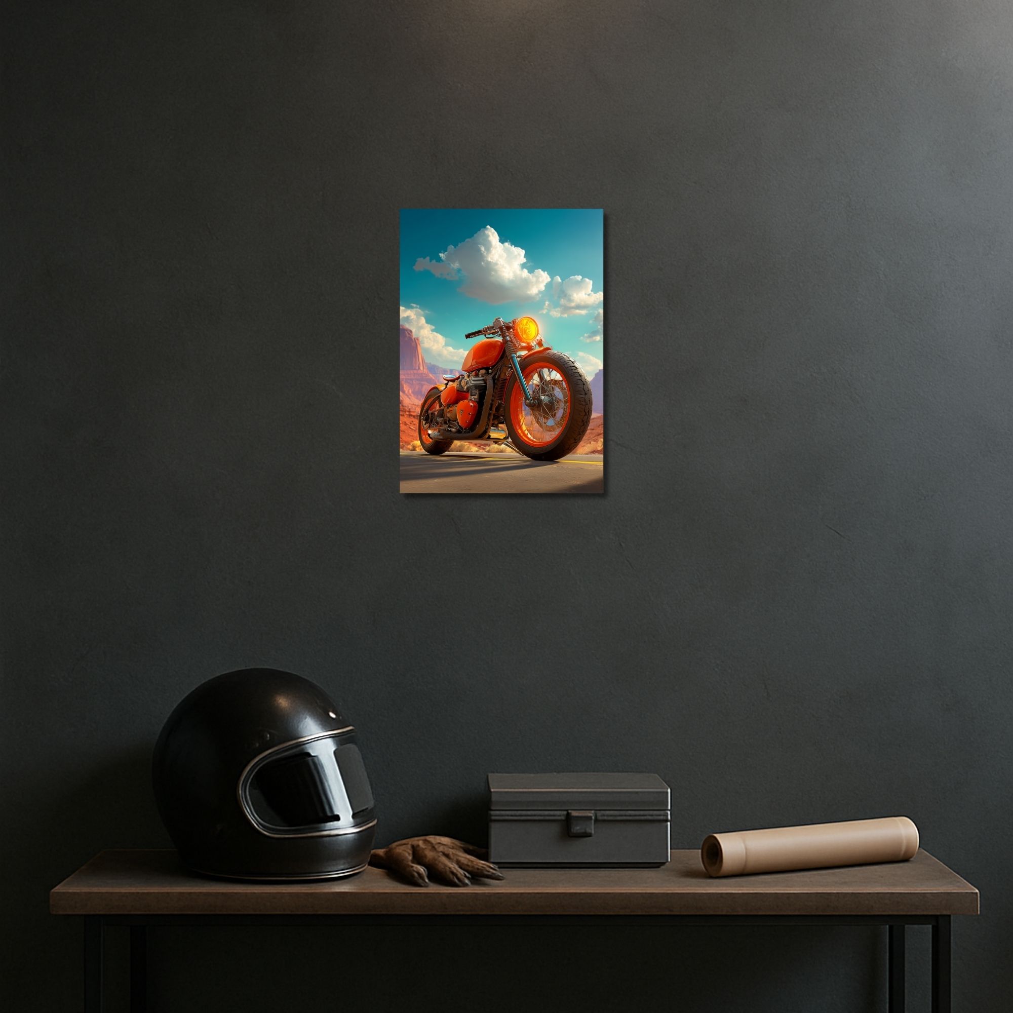 Custom Retro Motorcycle Poster A4 | Desert Ride Wall Art thumbnail 2