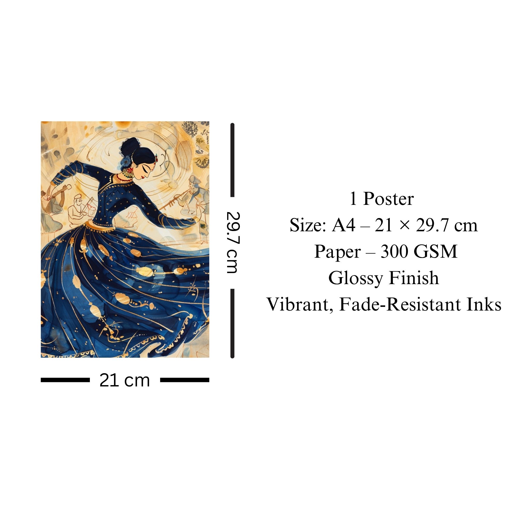 Graceful Kathak Dancer Poster A4 | Indian Culture Performing Arts Wall Art thumbnail 3
