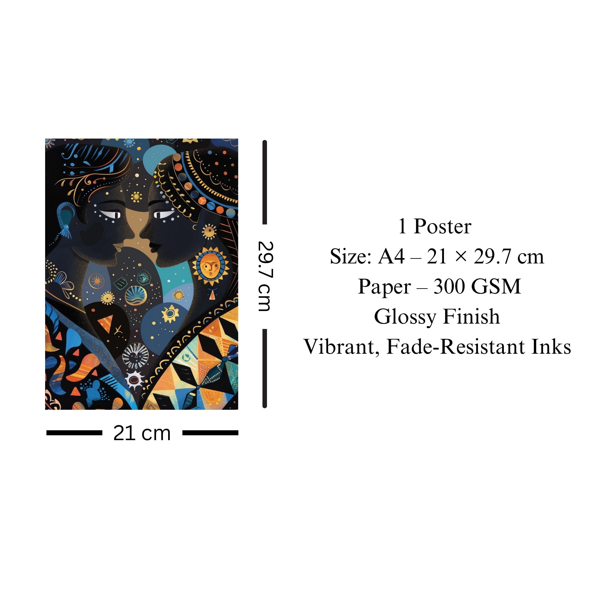 Indian Cosmic Couple Poster A4 | Spiritual Love & Cultural Wall Art thumbnail 3