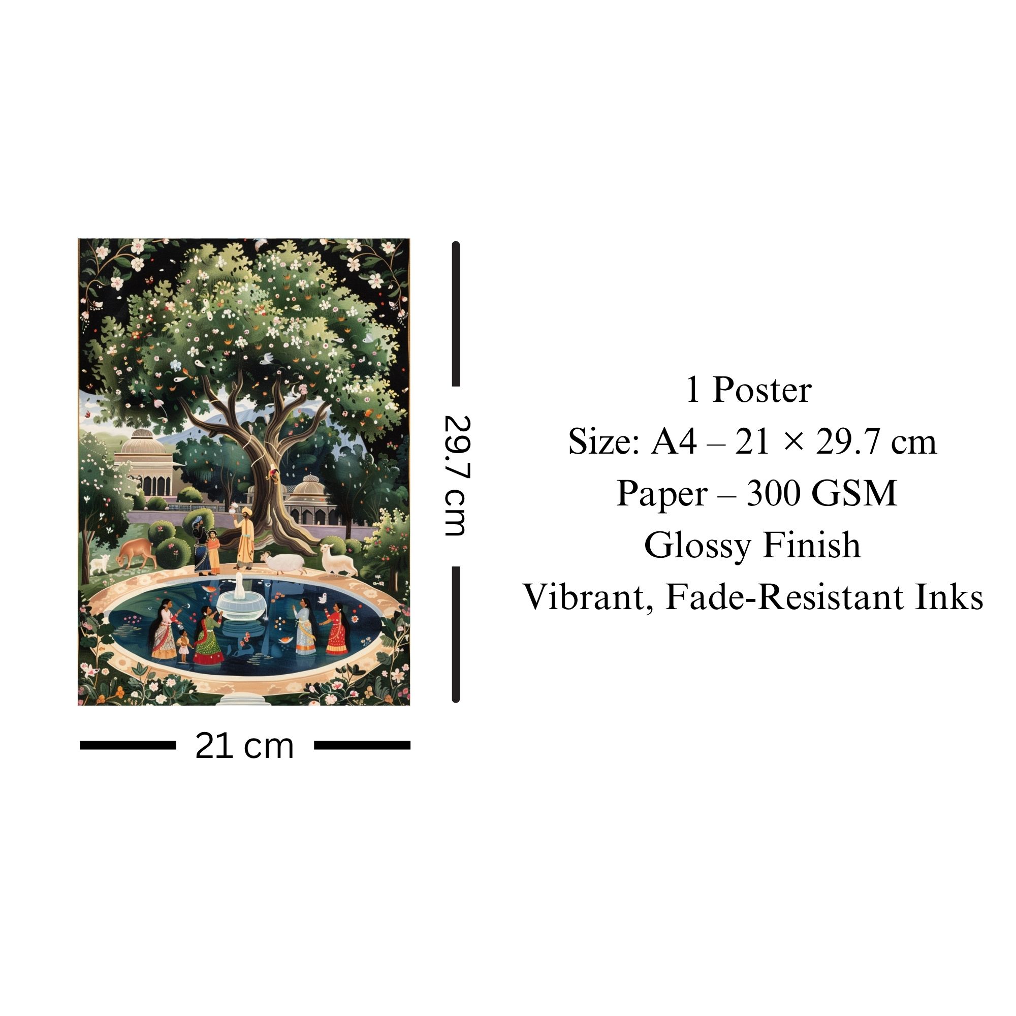 Indian Garden Scene Poster A4 | Traditional Cultural Wall Art thumbnail 3
