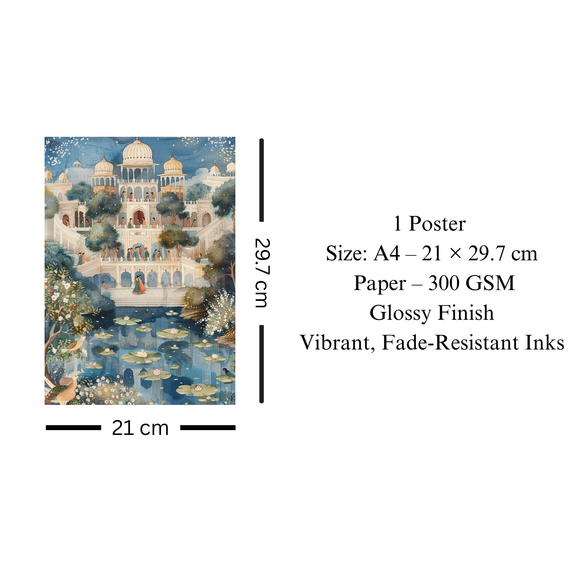 Indian Palace with Lotus Pond Poster A4 | Heritage Cultural Wall Art thumbnail 3
