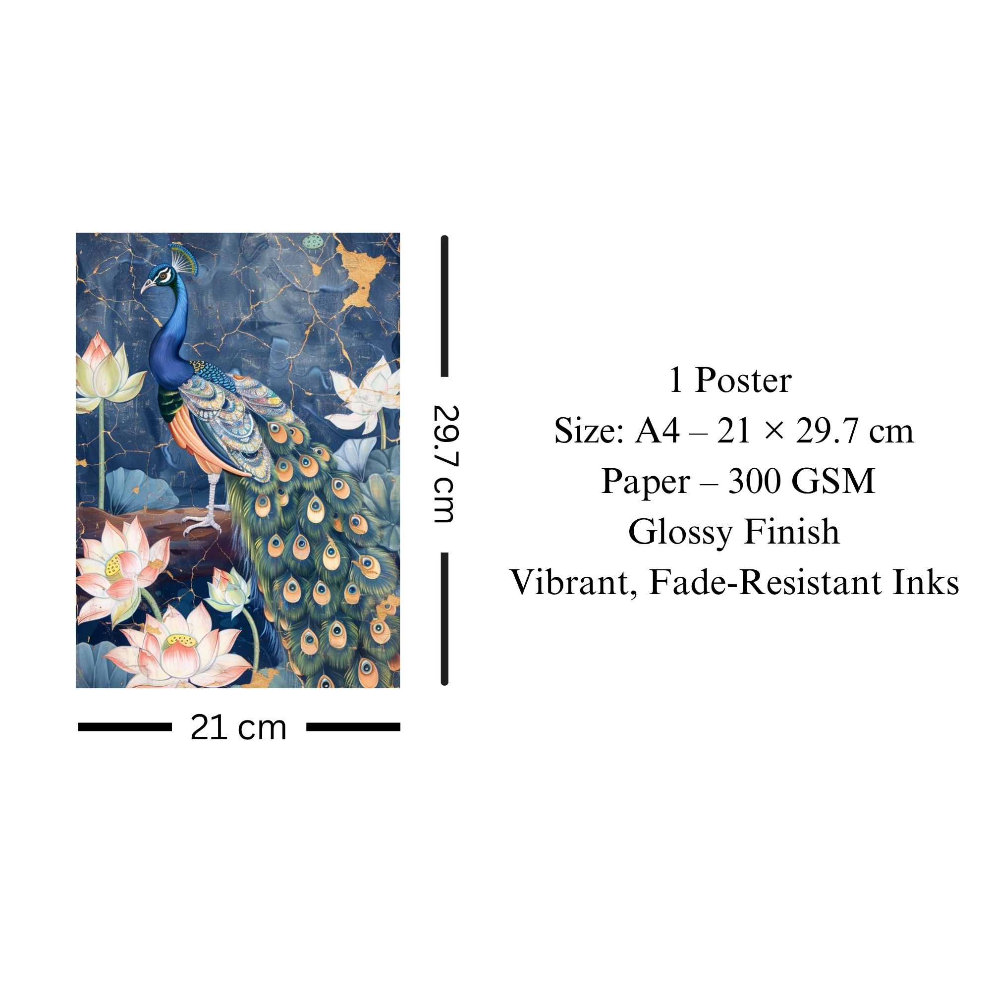 Peacock with Lotus Poster A4 | Indian Culture Wall Art thumbnail 3