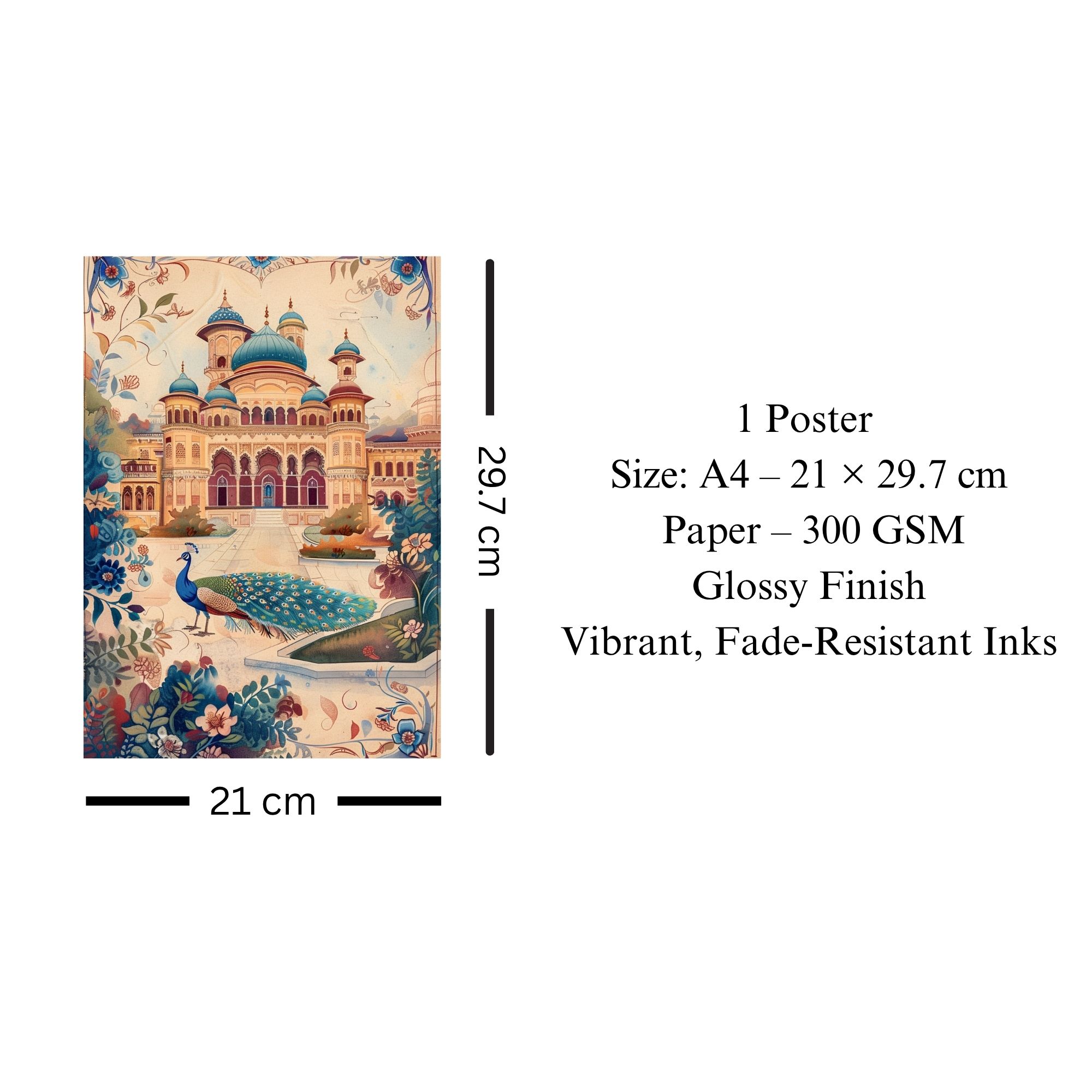 Royal Palace with Peacock Poster A4 | Indian Culture Wall Art thumbnail 3
