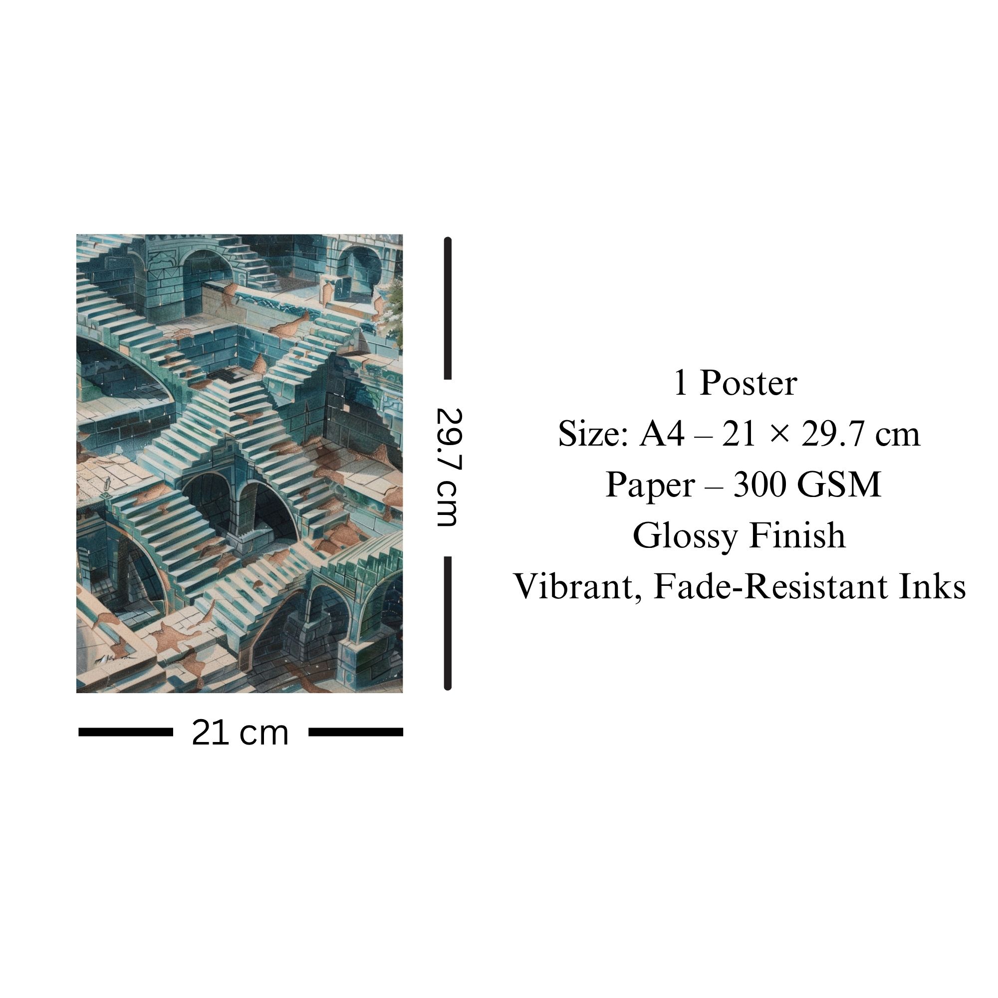 Stepwell Architecture Poster A4 | Indian Heritage Wall Art thumbnail 3