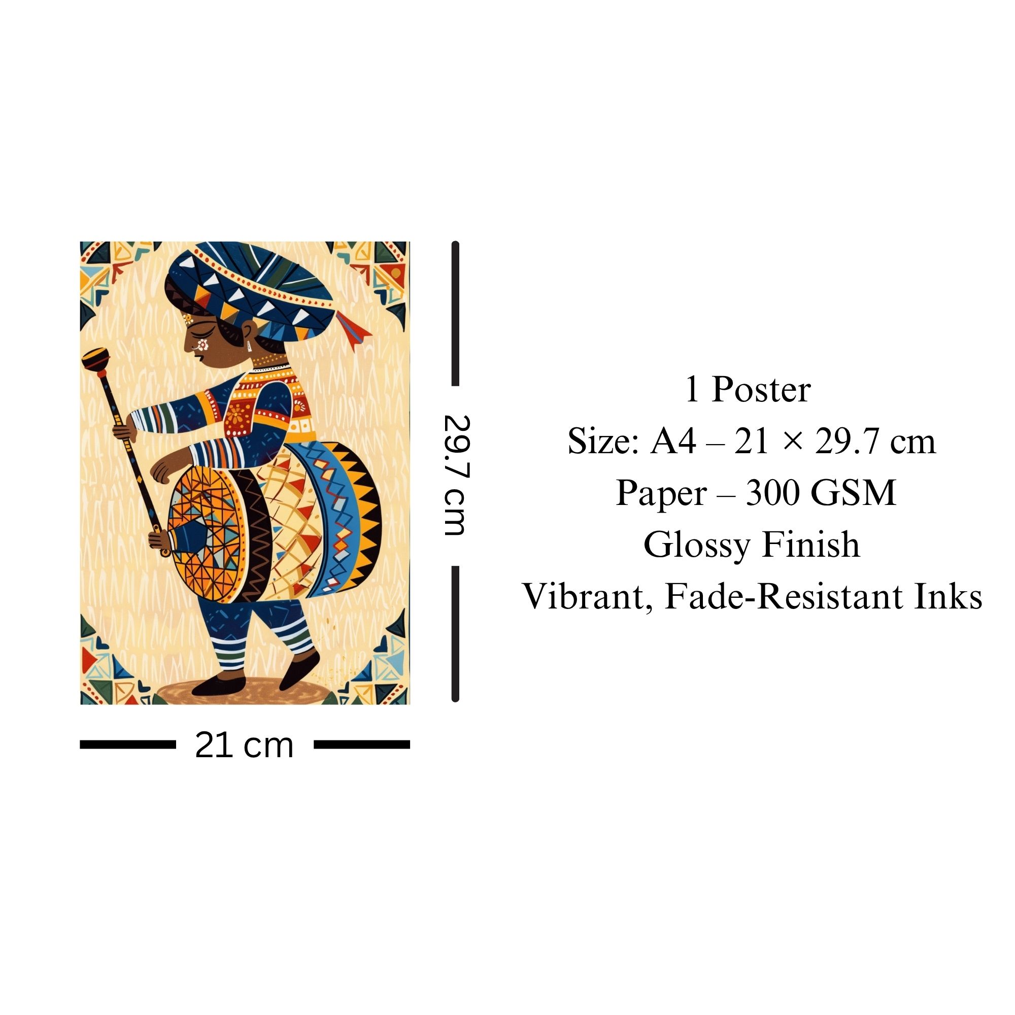 Traditional Indian Drummer Poster A4 | Folk Culture Wall Art thumbnail 3