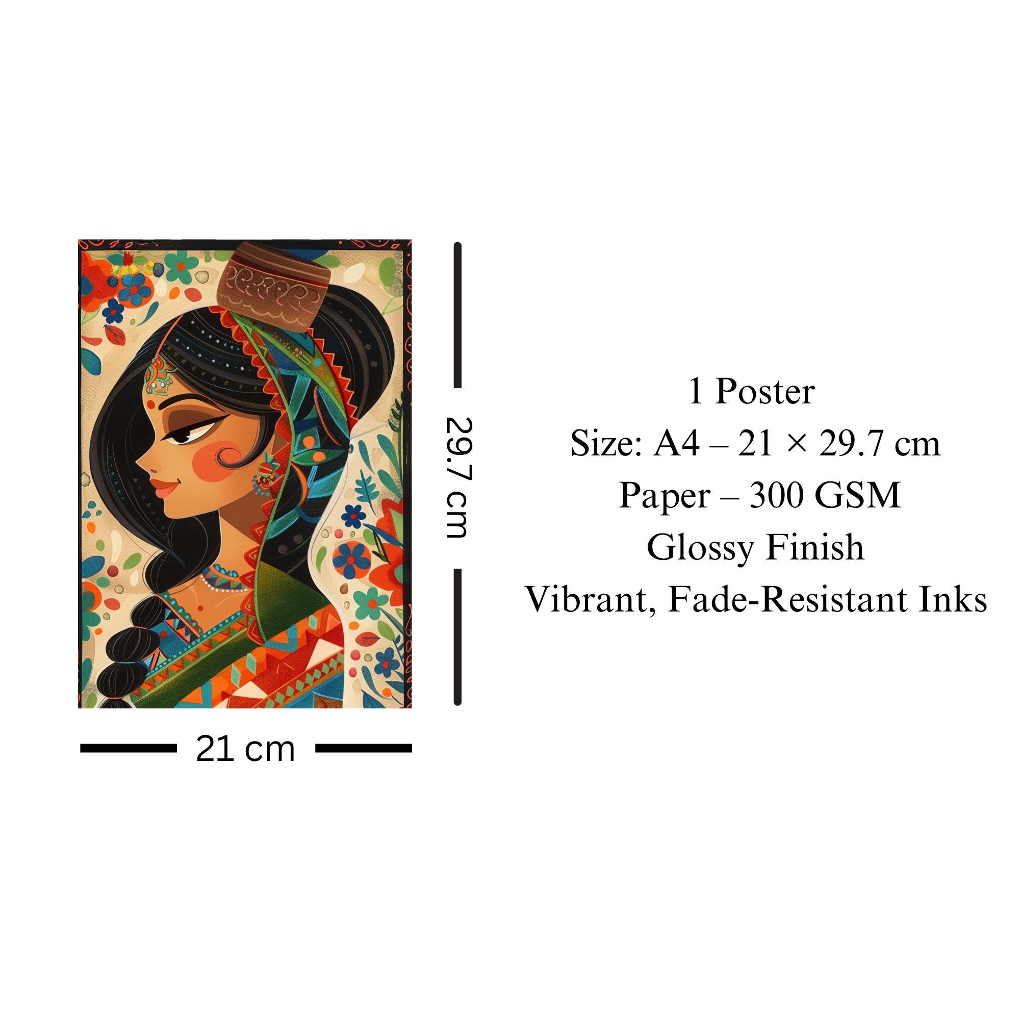 Traditional Indian Woman Portrait Poster A4 | Cultural Wall Art thumbnail 3