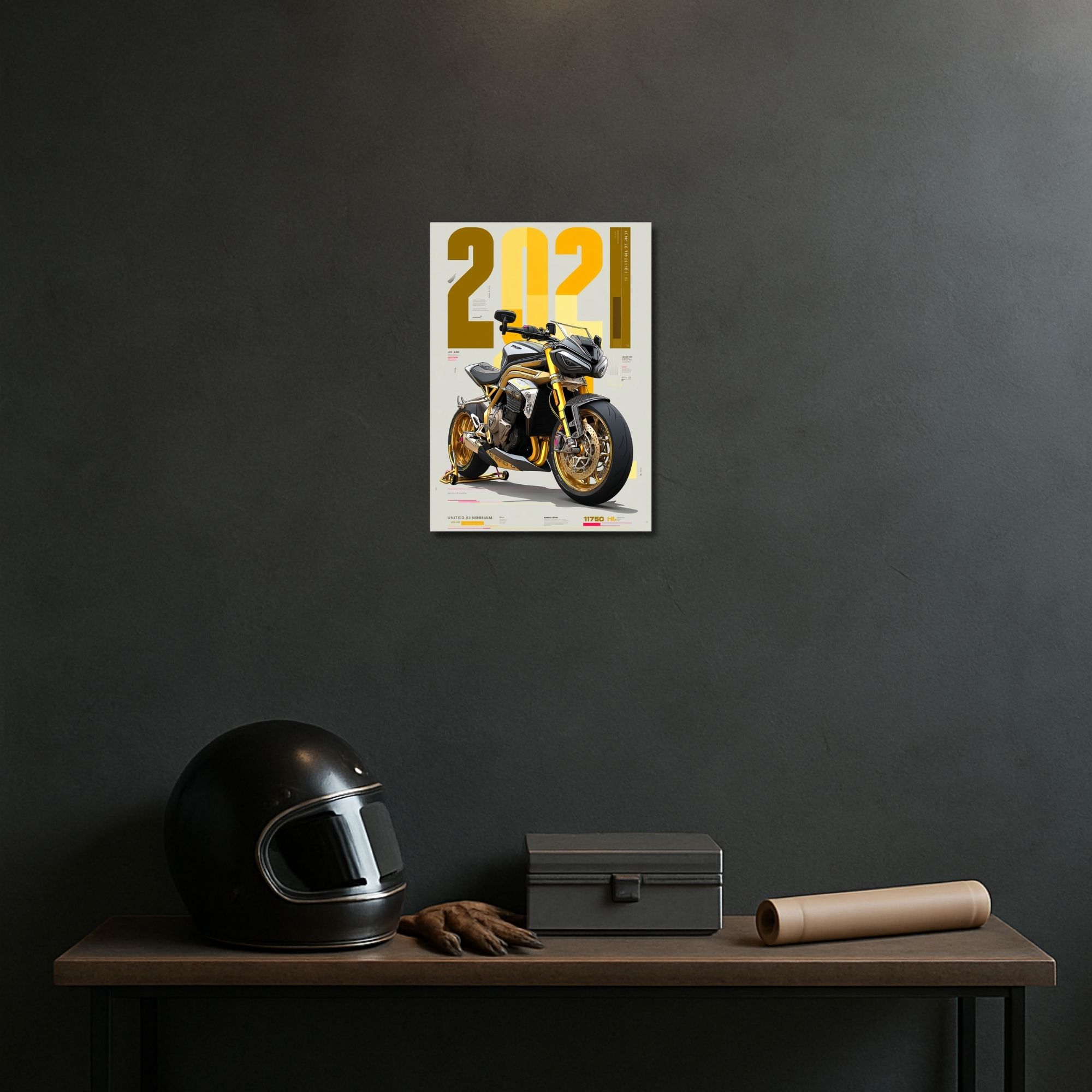 Triumph Speed Triple 2021 Futuristic Poster A4 | Golden Superbike Wall Art thumbnail 2
