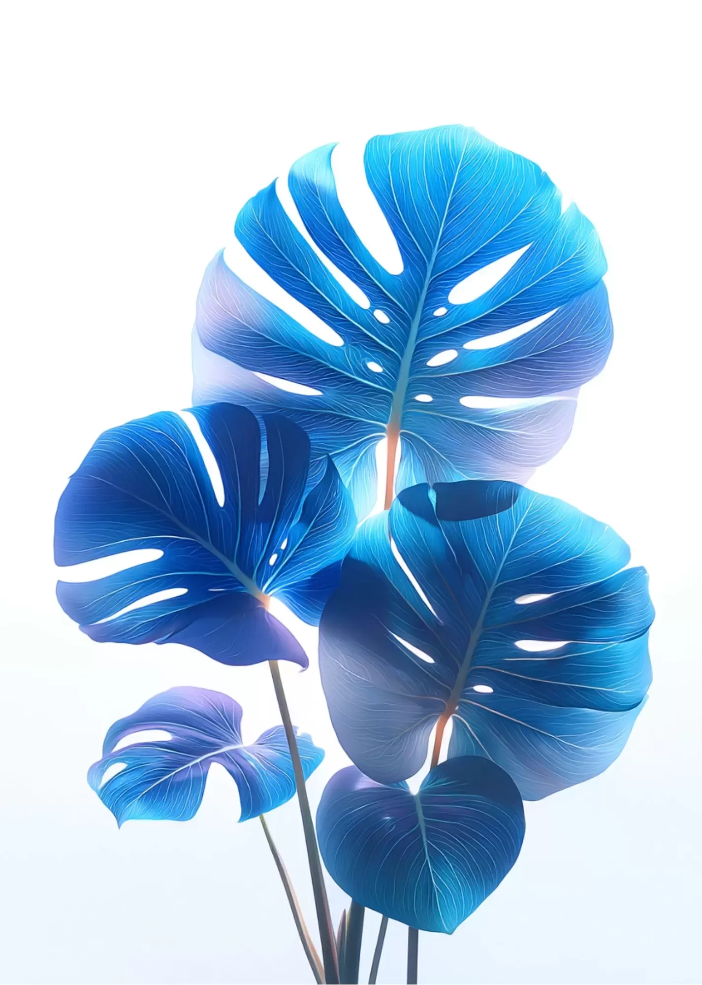 A5 Blue Aesthetic Botanical Leaves Poster – Modern Nature Wall Art