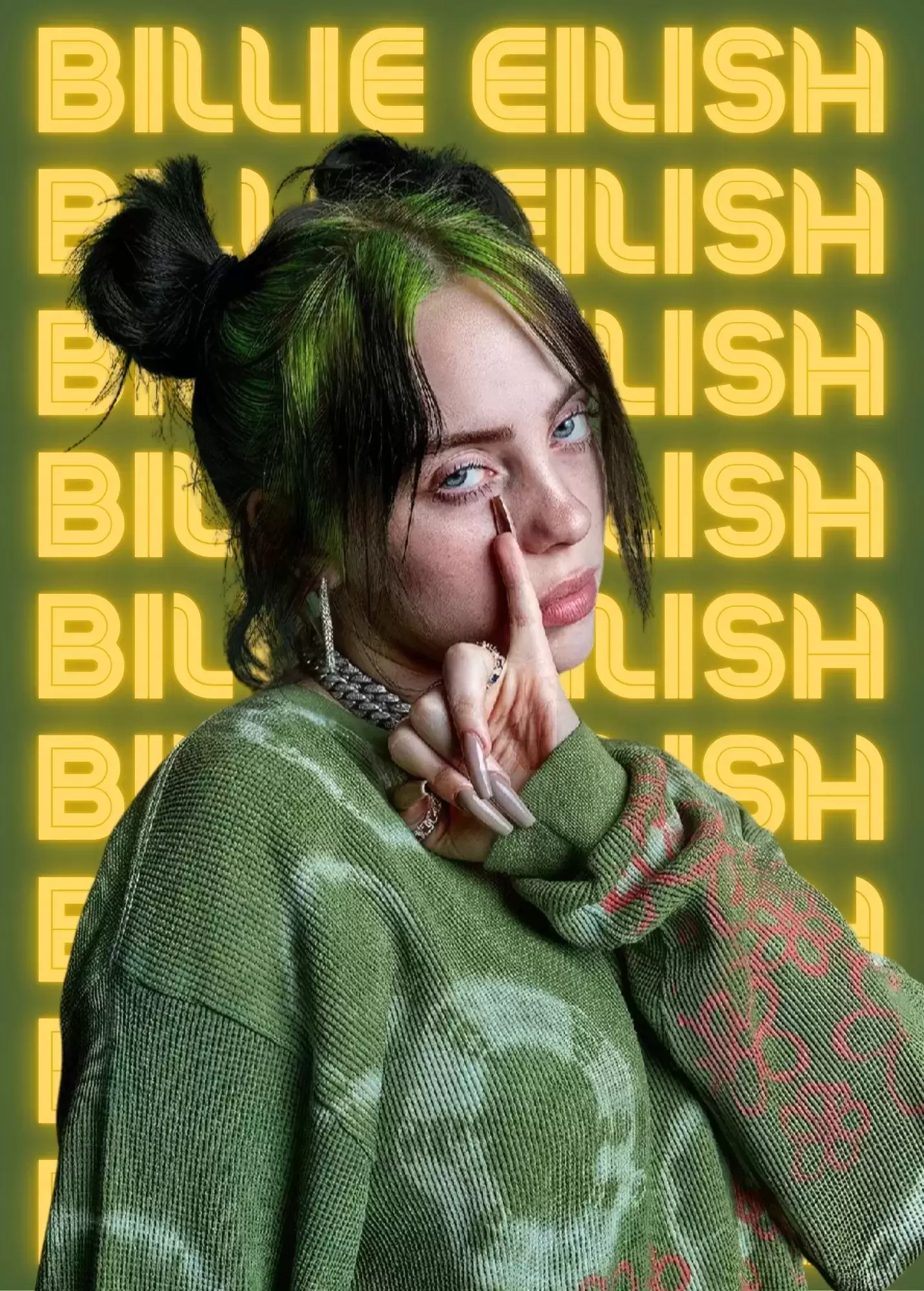 Billie Eilish Neon Typography Poster – Bold Pop Aesthetic Wall Art