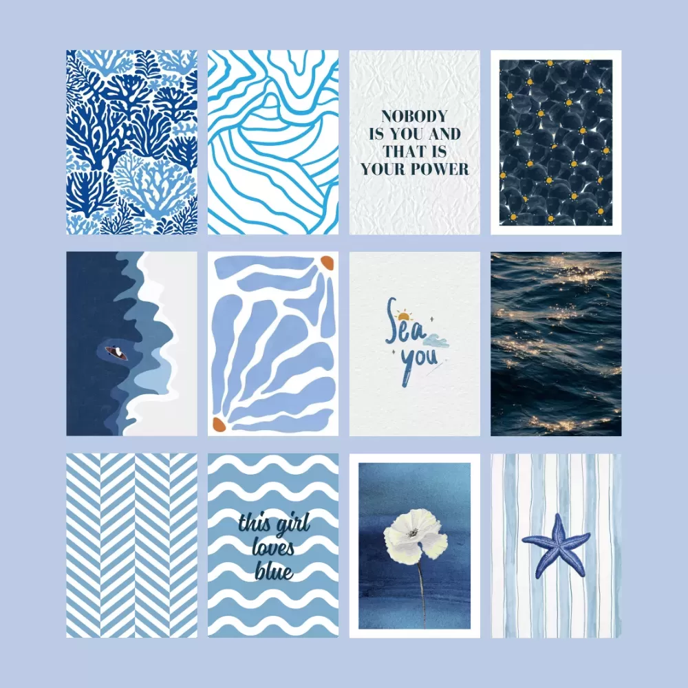 Imaginoz Blue Aesthetic Wall Art Poster Set (Pack of 12) – Calm & Minimal Prints