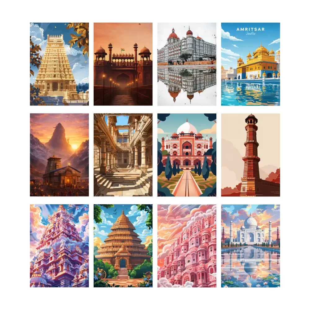 Imaginoz Indian Monuments Wall Art Poster Set (Pack of 12) – Heritage & Travel Prints