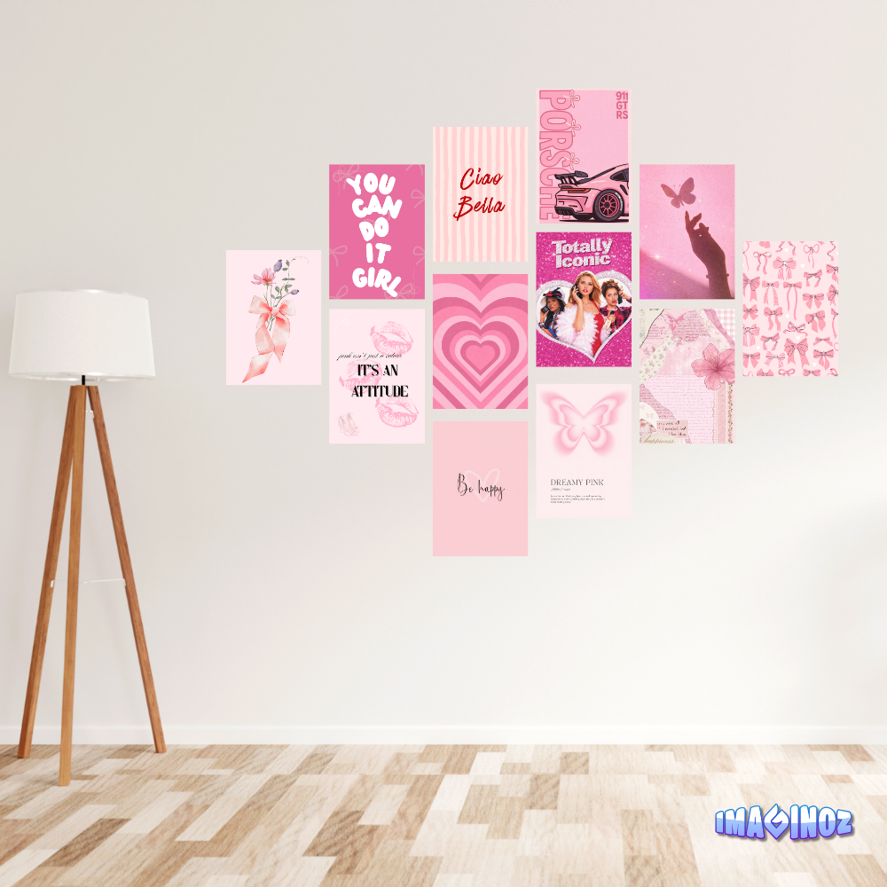 Imaginoz Pink Aesthetic Wall Art Poster Set (Pack of 12) – Cute & Trendy Prints thumbnail 2
