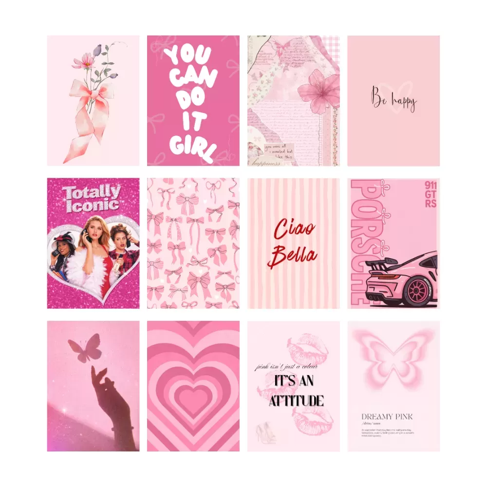 Imaginoz Pink Aesthetic Wall Art Poster Set (Pack of 12) – Cute & Trendy Prints
