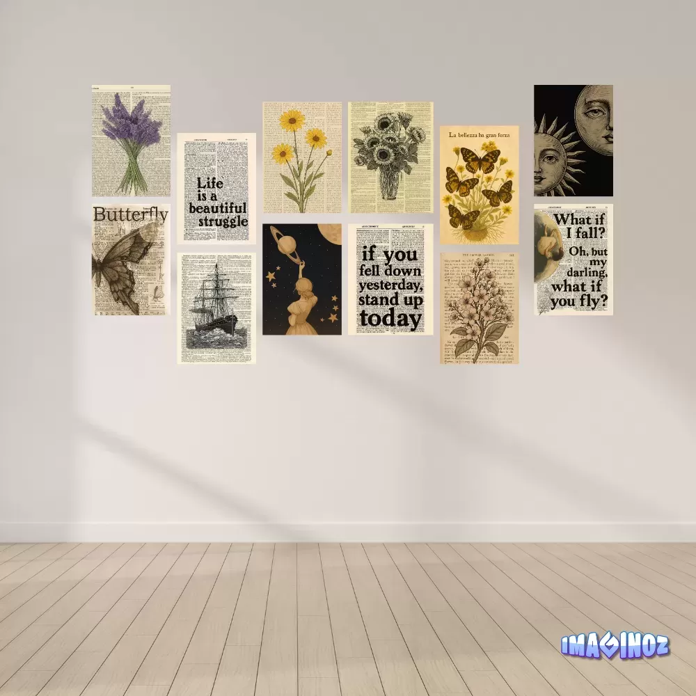Imaginoz Vintage Wall Art Poster Set (Pack of 12) – Premium Aesthetic Prints