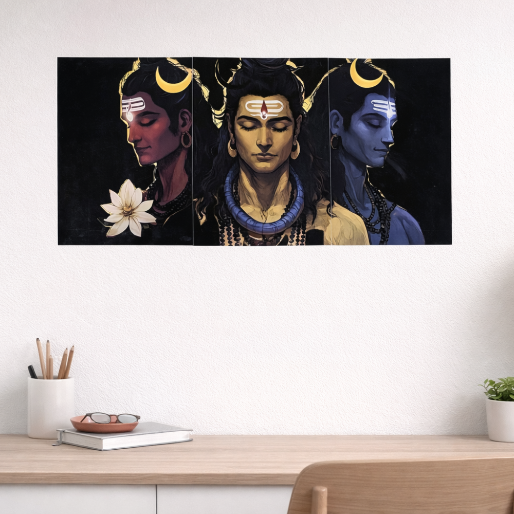 Mahadev Trikal Split Poster – Minimal Spiritual Wall Art (3-Panel Set) thumbnail 2