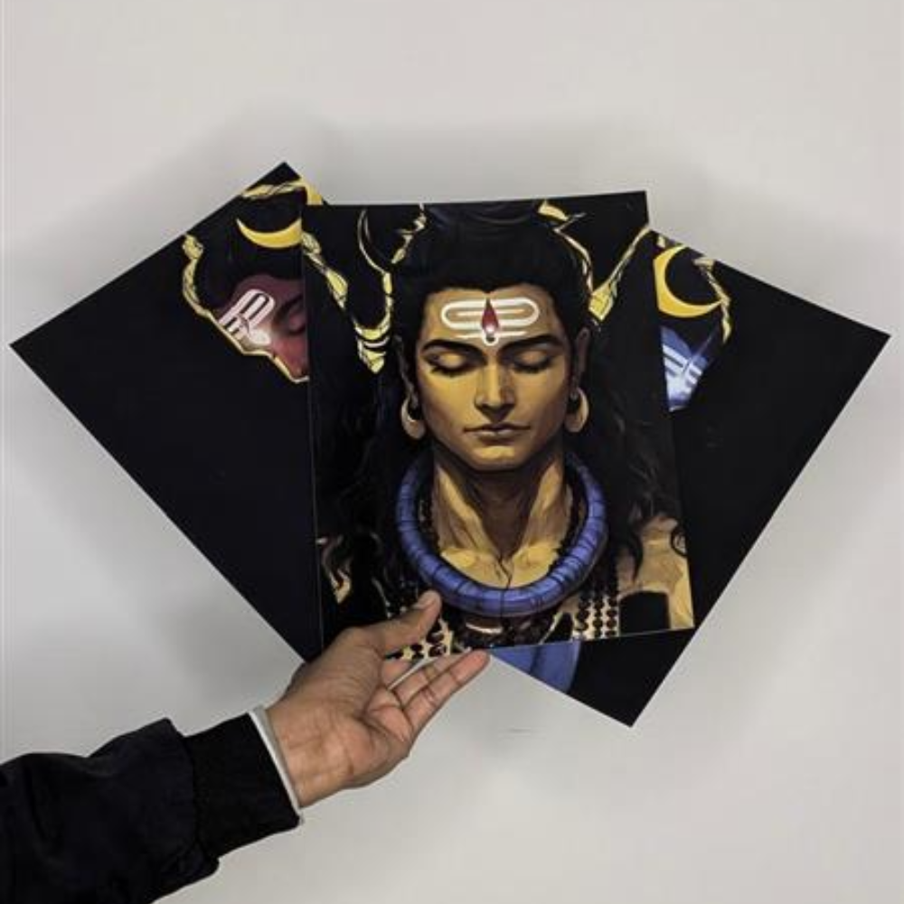Mahadev Trikal Split Poster – Minimal Spiritual Wall Art (3-Panel Set) thumbnail 3