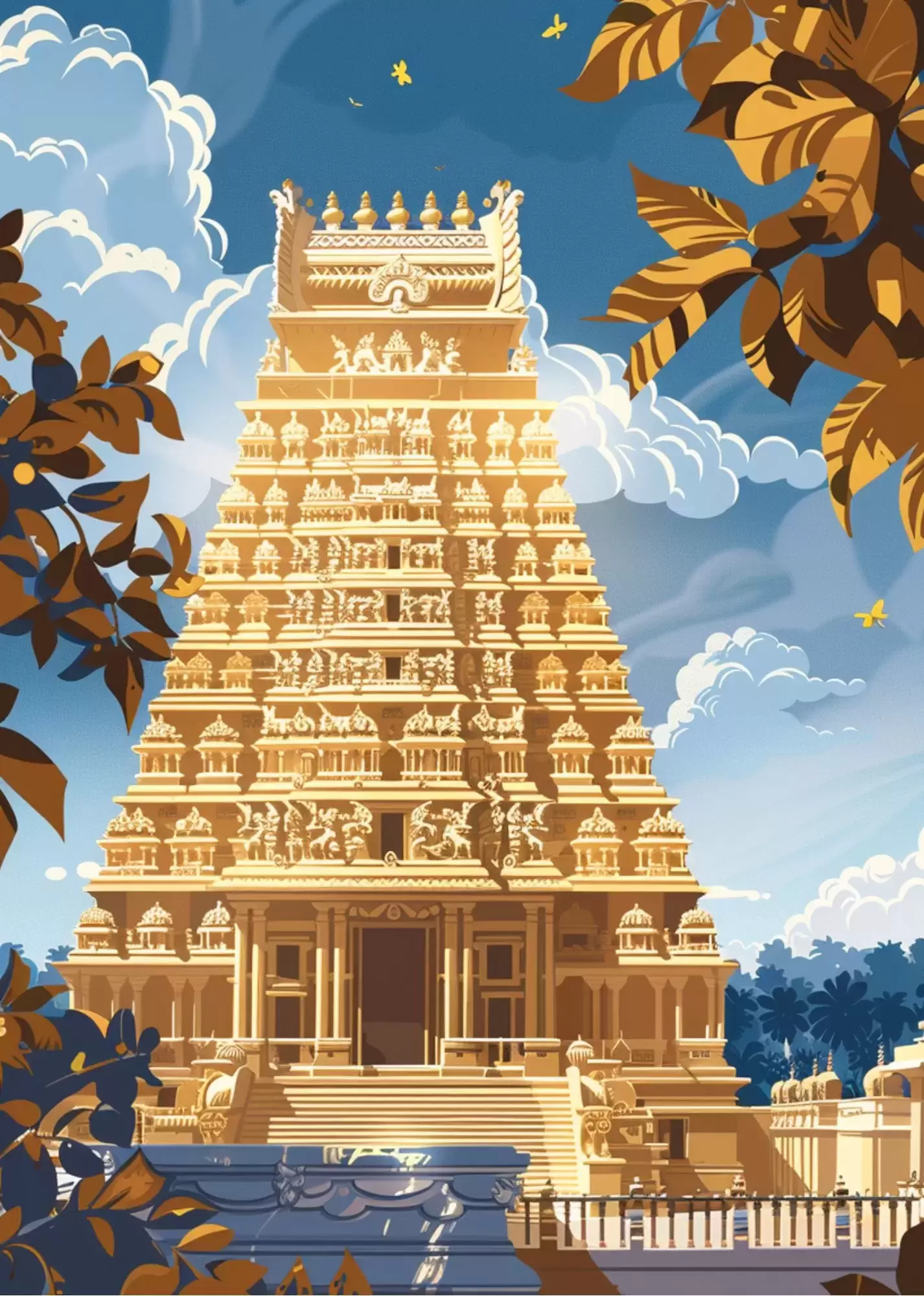 Meenakshi Temple Illustration Poster – A5