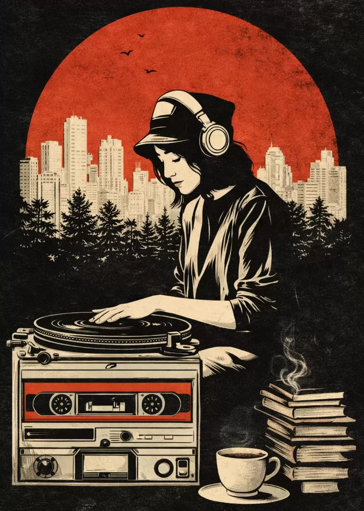 Retro DJ Turntable Illustration Poster – A5 Size