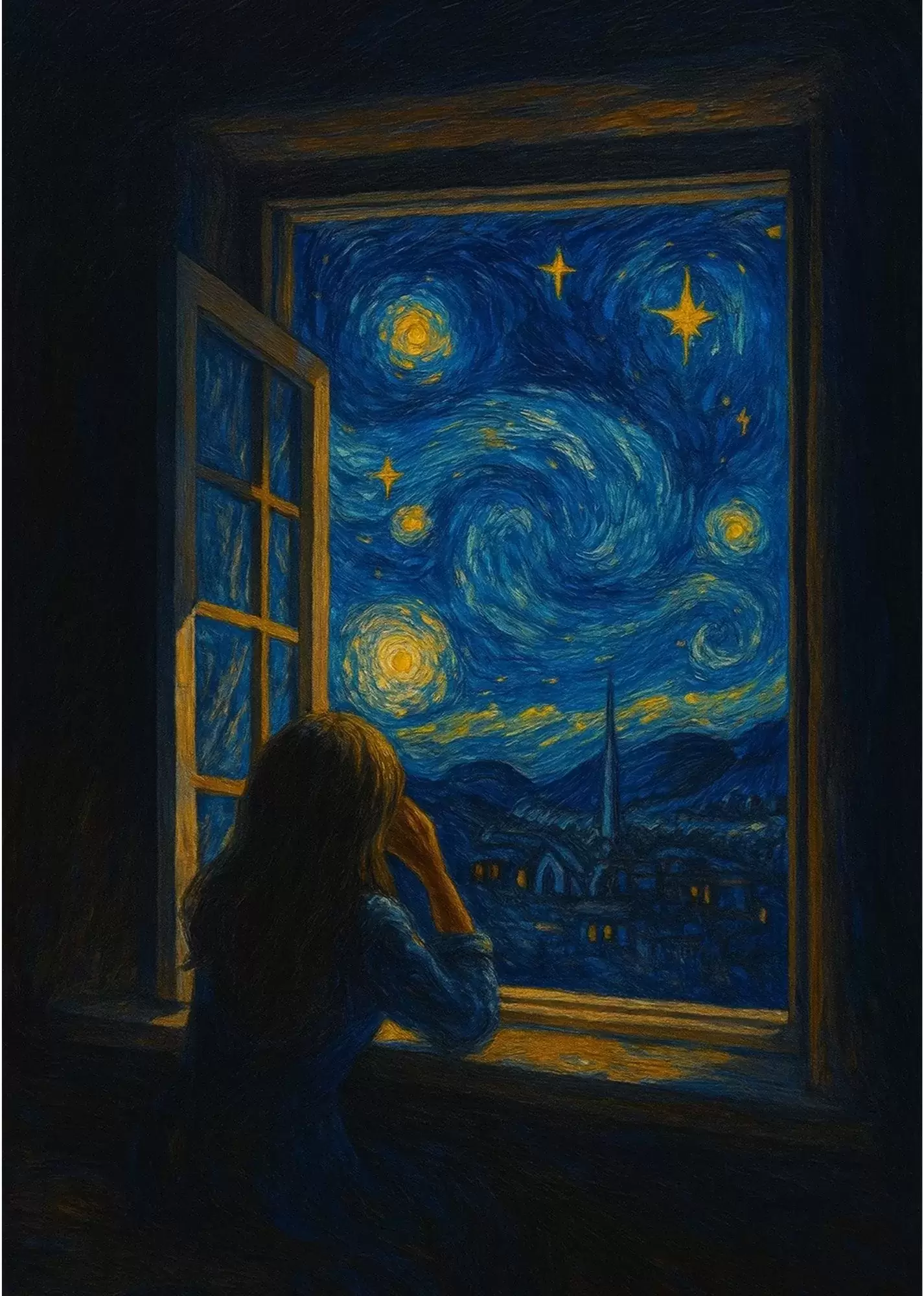 Starry Night Window Dream A5 Blue Aesthetic Poster