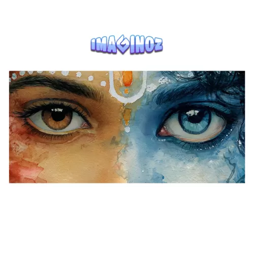 Radha Krishna Dual Essence Art Poster (12×25 Inch) — 350 GSM Laminated | Imaginoz