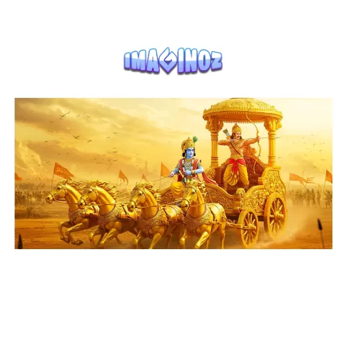Shri Krishna & Arjun Mahabharat Chariot Poster (12×25 Inch) — 350 GSM Laminated | Imaginoz