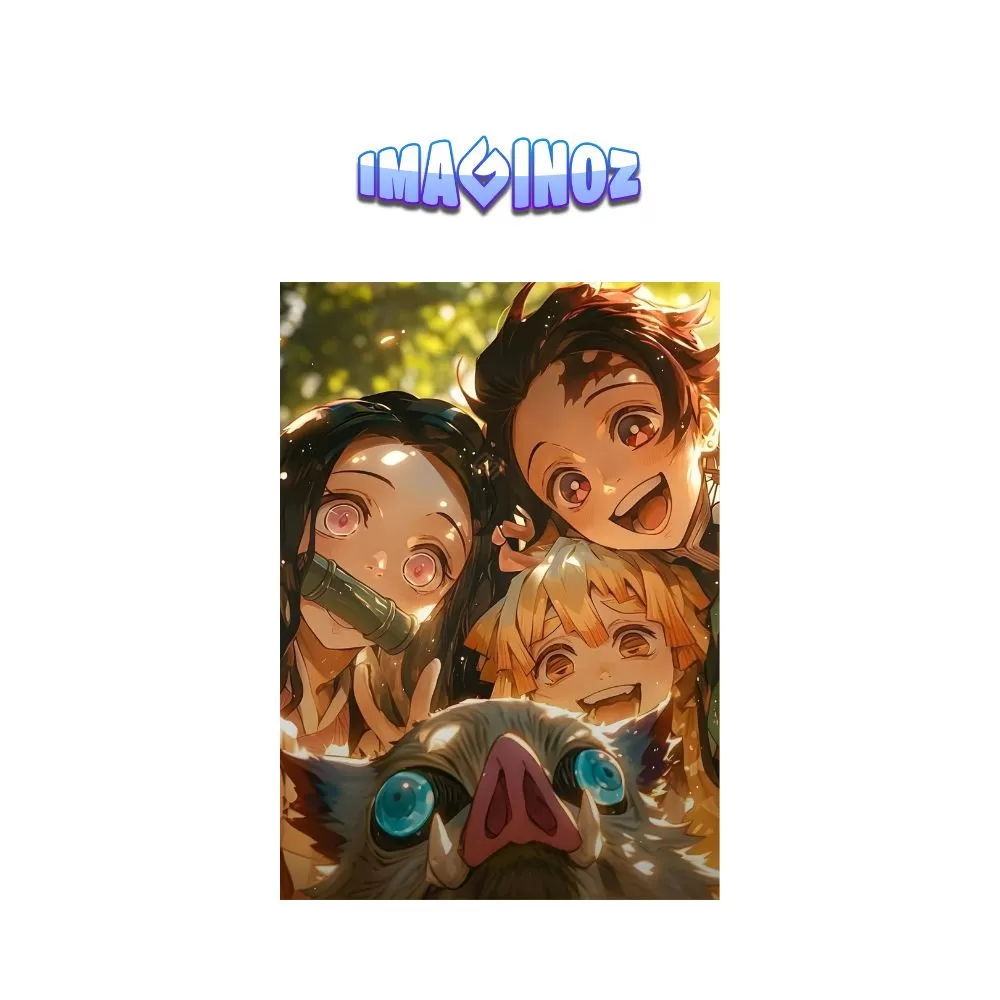 Demon Slayer Group Cute Anime Poster A4 Warm Aesthetic