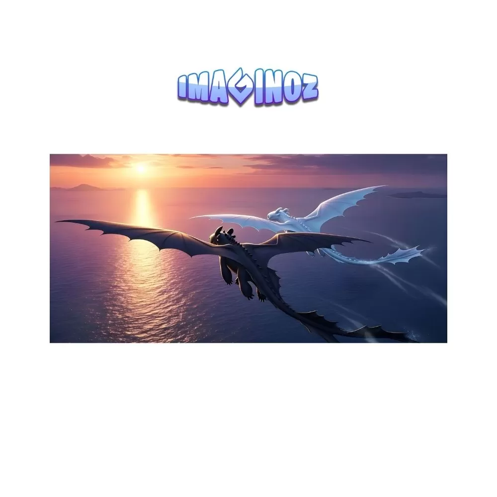 Fantasy Dragons Flying Sunset Poster