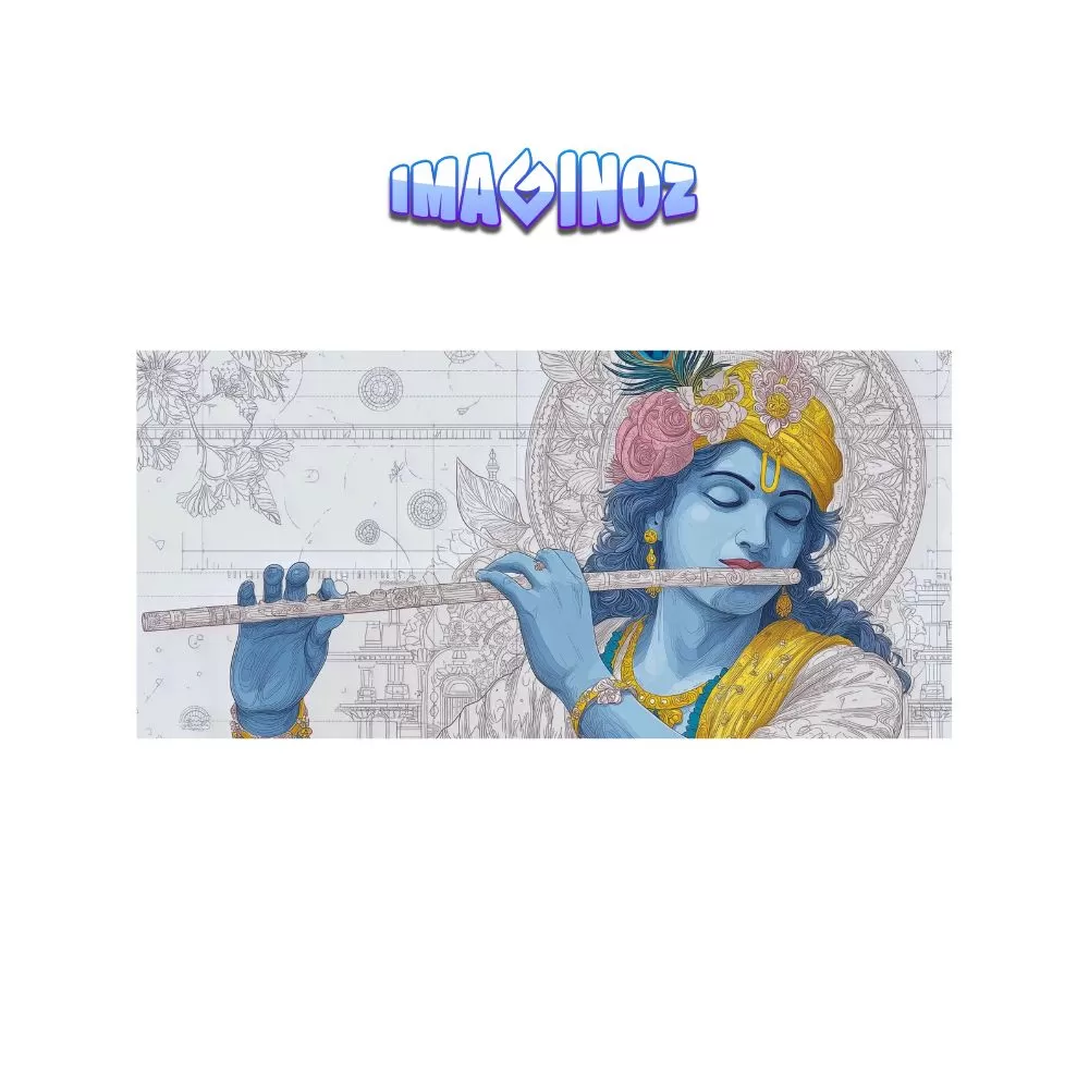 Krishna Flute Spiritual Wall Poster | Hindu Art Illustration | Premium 350 GSM Laminated | Imaginoz