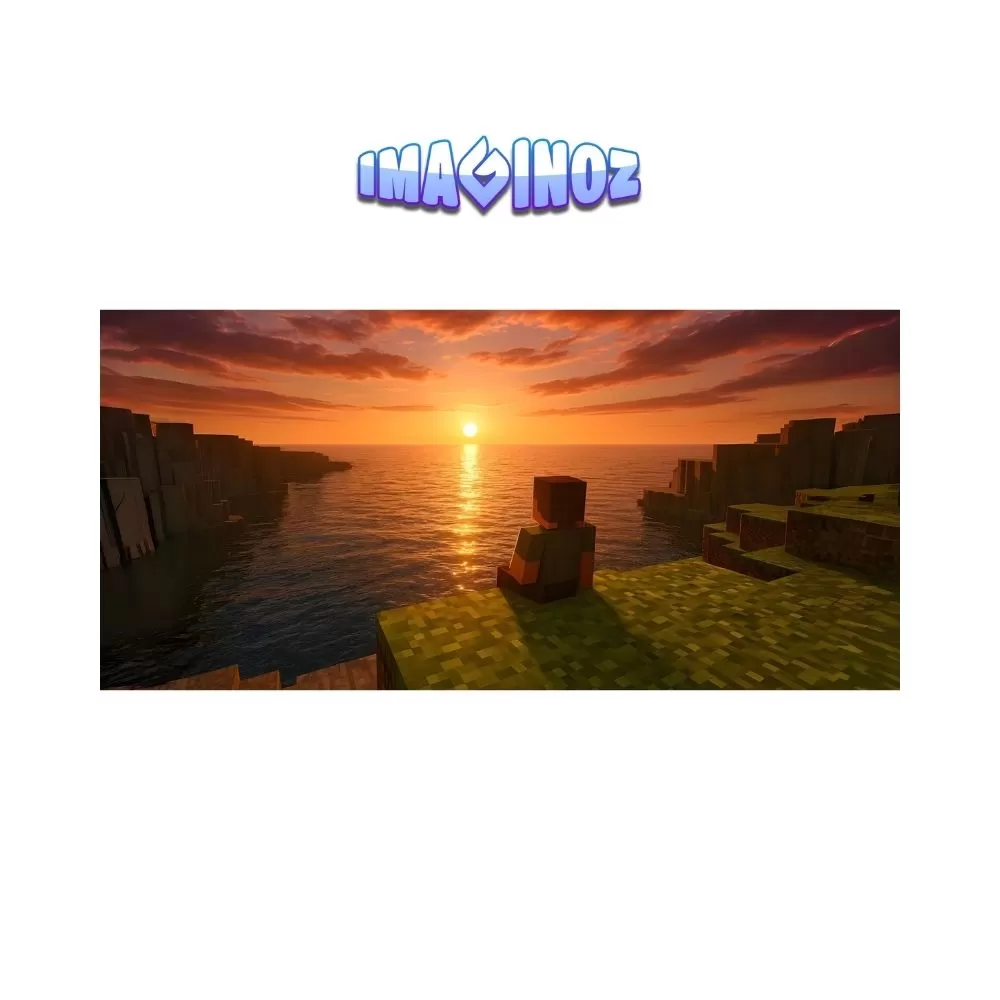 Minecraft Sunset Ocean Aesthetic Poster