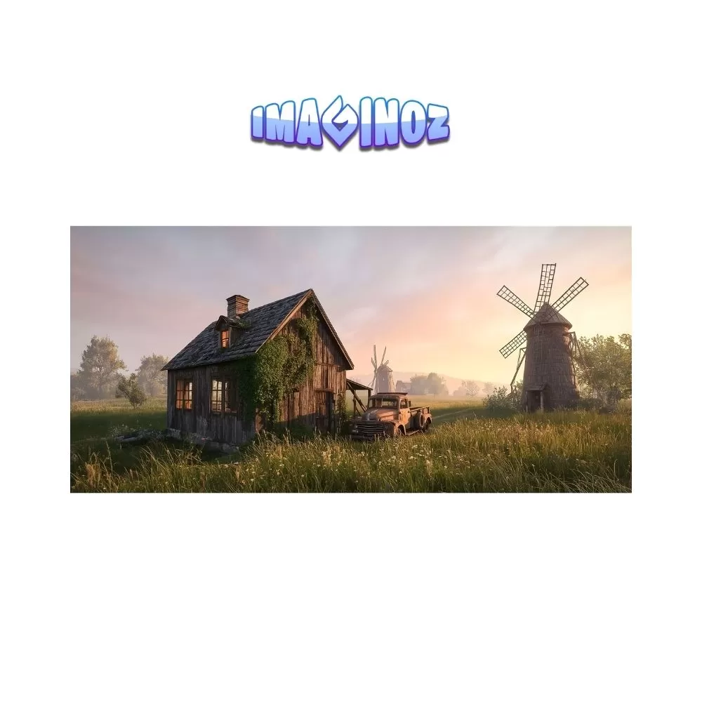 Rustic Countryside Windmill Landscape Poster